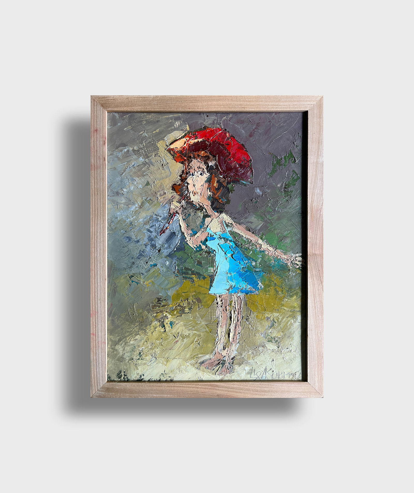 Oil painting with frame A girl with a red umbrella K. Leonid - 10