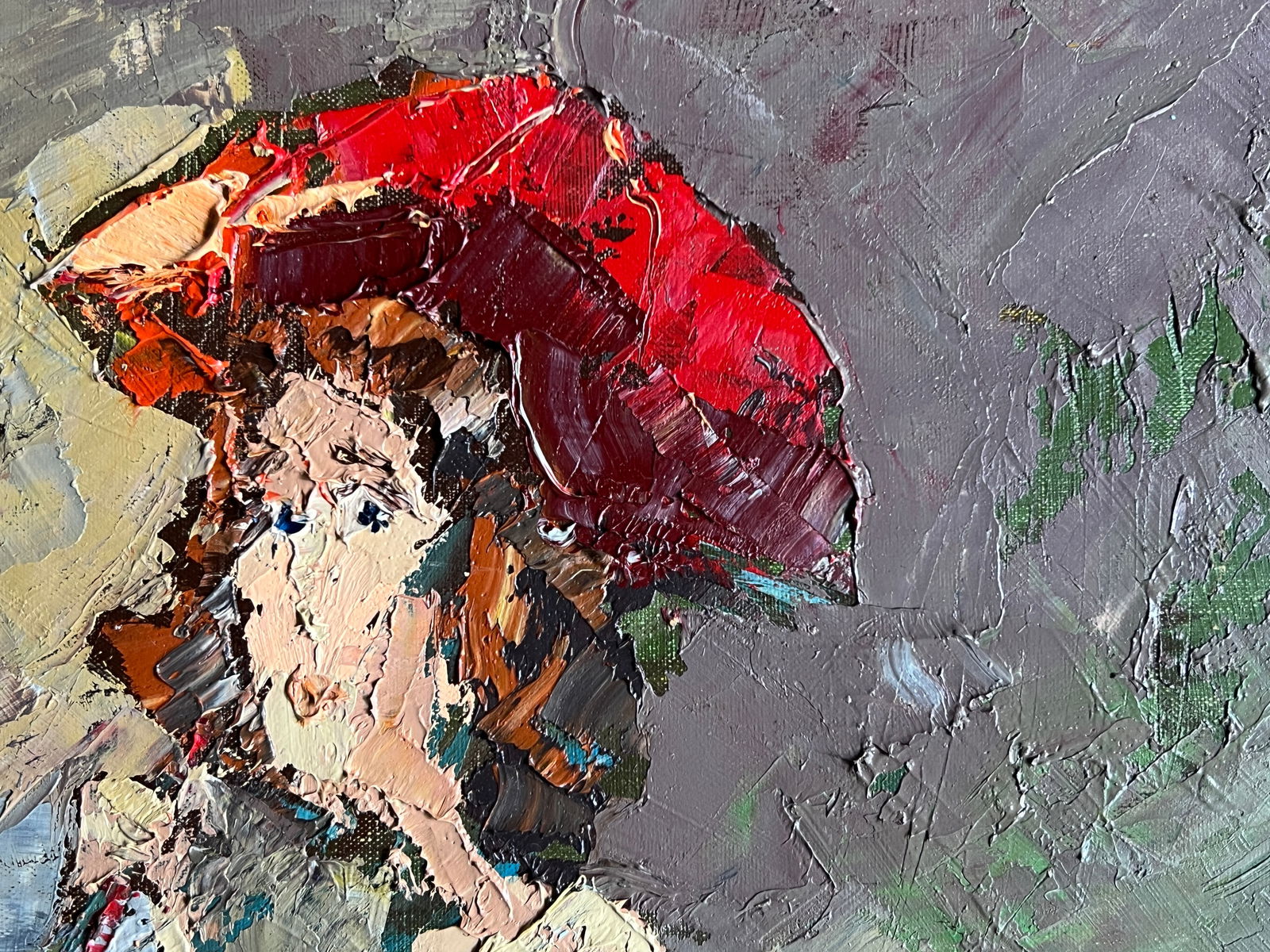 Oil painting with frame A girl with a red umbrella K. Leonid - 3