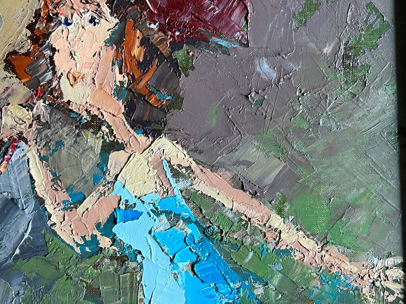 Oil painting with frame A girl with a red umbrella K. Leonid - 4