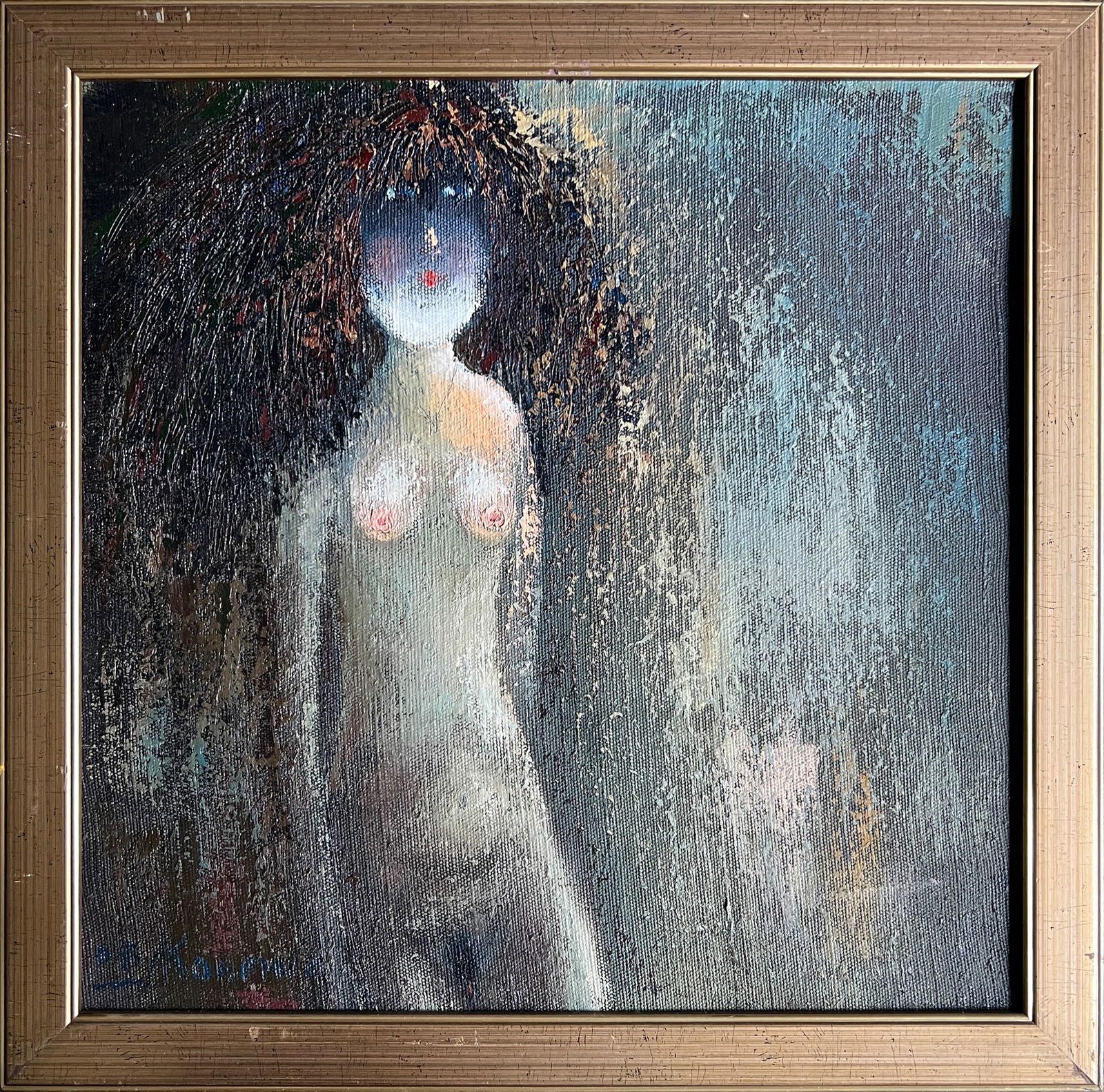 Oil painting with frame Figure K. Leonid: Title: Oil painting with frame Figure K. Leonid Description: 410KK Painter: K. Leonid Size: 40x40 cm/ 15.74x15.74 inches Components: oil, canvas, cardboardOriginal painting CONDITION: exellent