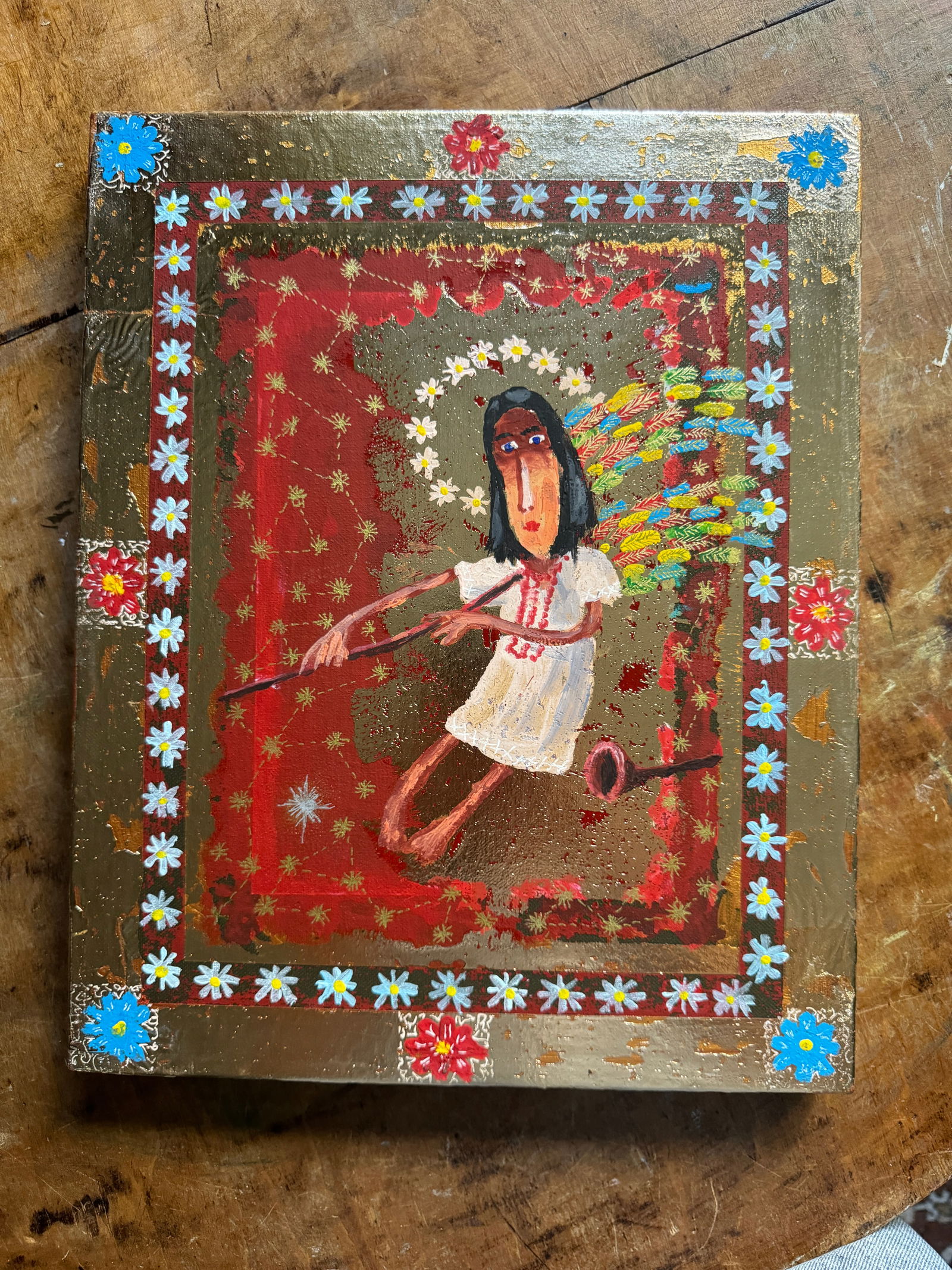 Oil painting with frame guardian angel K. Leonid - 2