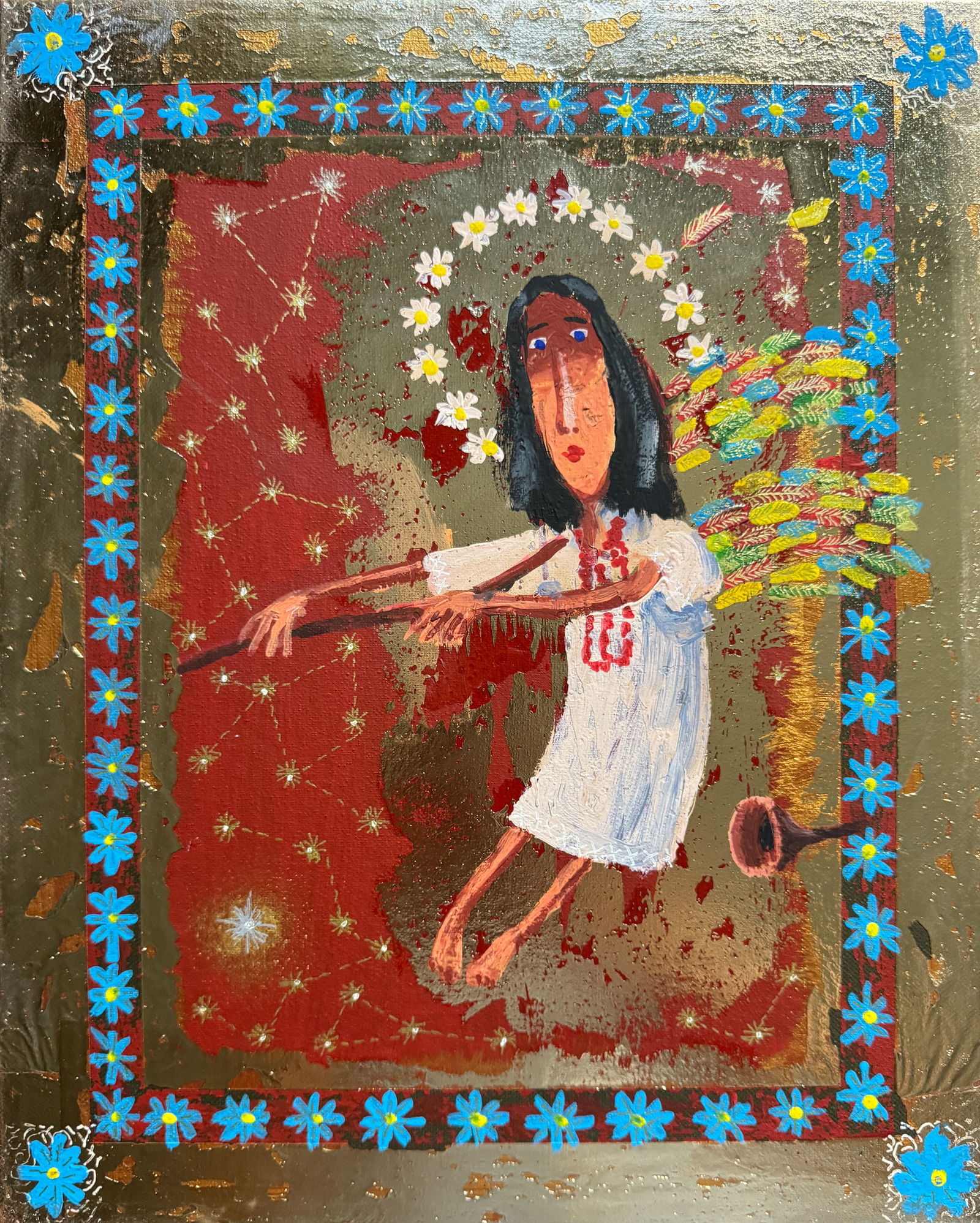 Oil painting with frame guardian angel K. Leonid (1 of 9)