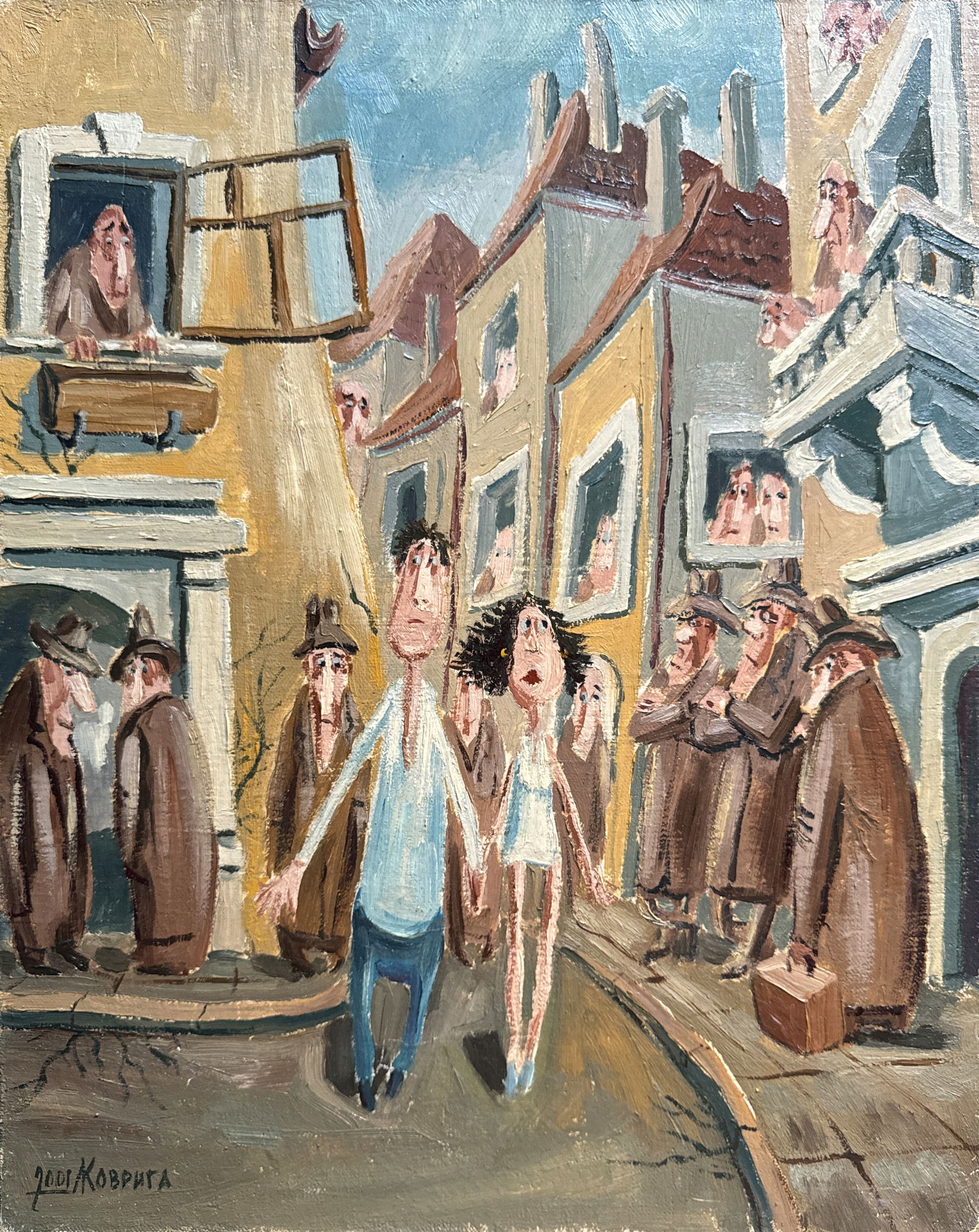 Oil painting with frame city performance K. Leonid: Title: Oil painting with frame city performance K. Leonid Description: 693KK Painter: K. Leonid Size: 50x40 cm/ 19.68x15.74 inches Components: oil, canvas Original painting CONDITION: exellent ERA:200