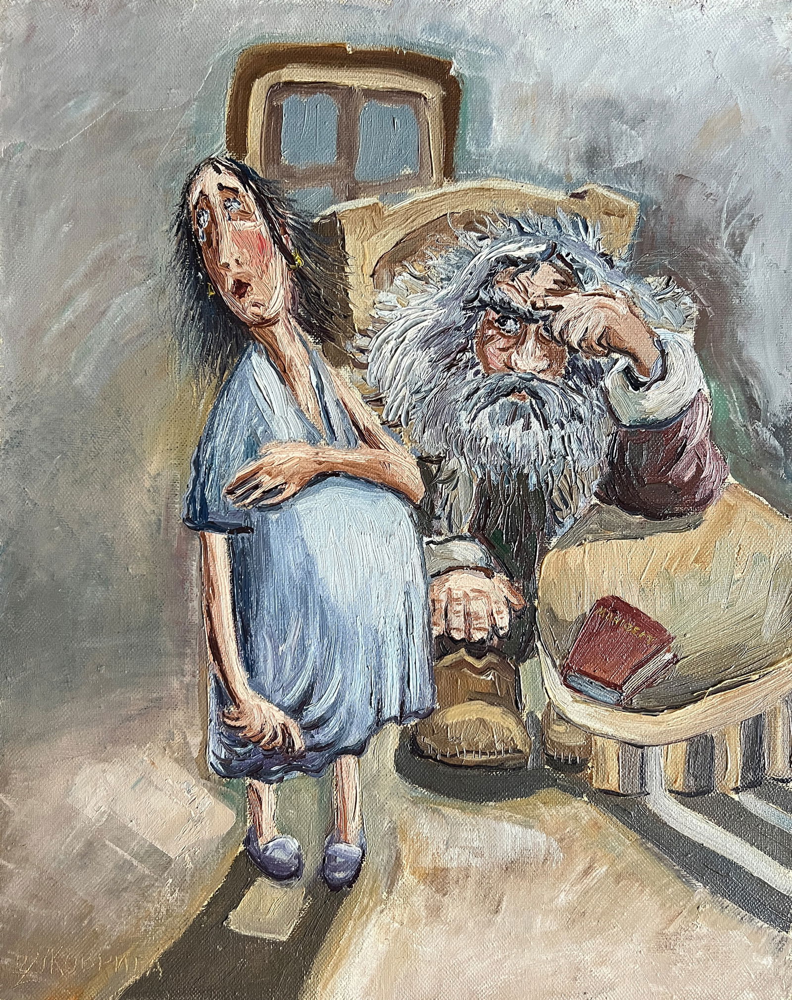 Oil painting with frame Santa Claus and the Snow Maiden, Karl Marx K. Leonid: Title: Oil painting with frame Santa Claus and the Snow Maiden, Karl Marx K. Leonid Description: 725KK Painter: K. Leonid Size: 50x40 cm/ 19.68x15.74 inches Components: oil, canvas Original painting