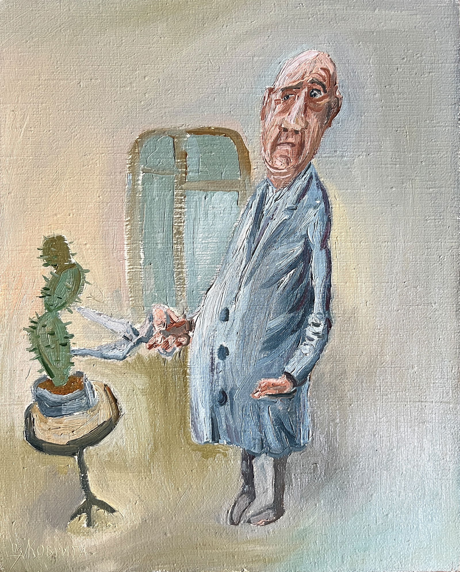 Oil painting with frame Hairdresser K. Leonid: Title: Oil painting with frame Hairdresser K. Leonid Description: 728KK Painter: K. Leonid Size: 50x40 cm/ 19.68x15.74 inches Components: oil, canvas Original painting CONDITION: exellent ERA:2003ARTI