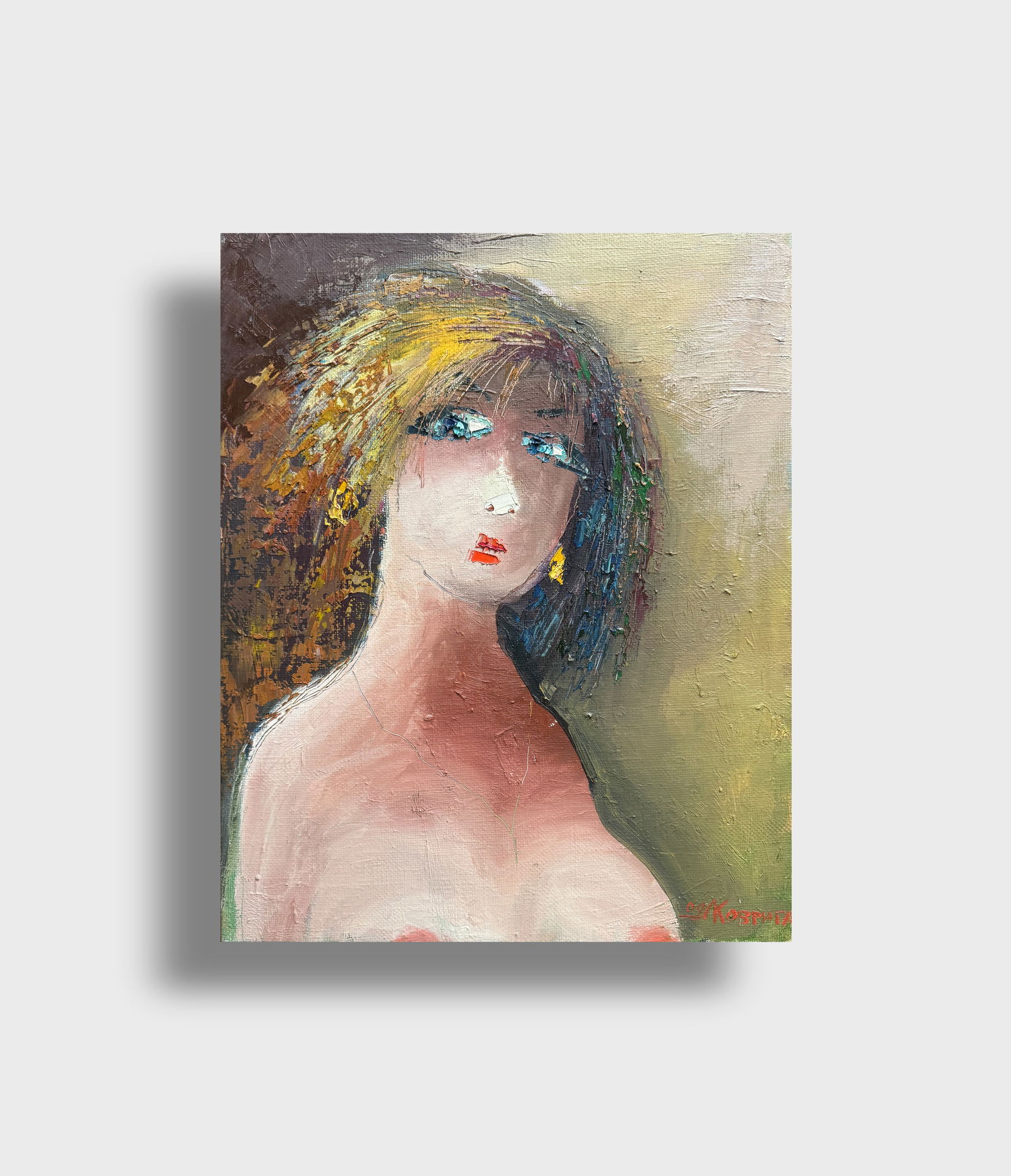 Abstract Oil painting with frame Female portrait K. Leonid - 11