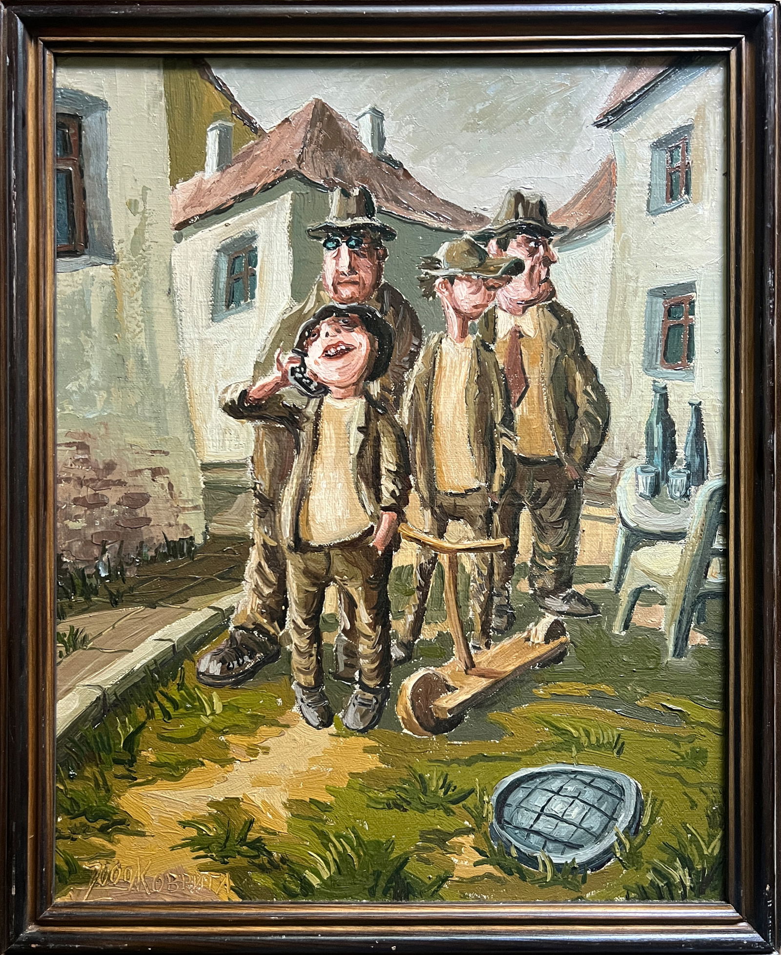 Oil painting with frame hello K. Leonid: Title: Oil painting with frame hello K. Leonid Description: 793KK Painter: K. Leonid Size: 50x40 cm/ 19.68x15.74 inches Components: oil, canvas Original painting CONDITION: exellent ERA:2000ARTIST:Bor