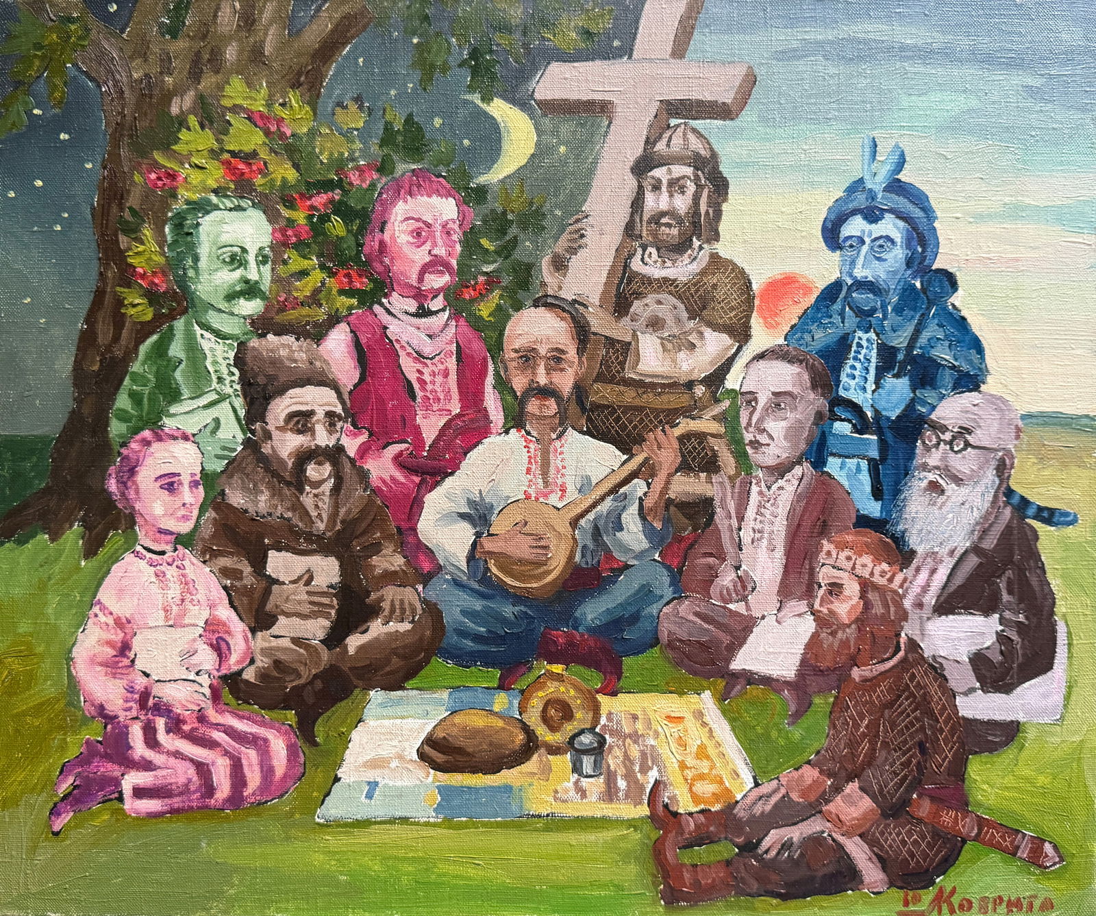 Oil painting with frame Cossack Mamai K. Leonid: Title: Oil painting with frame Cossack Mamai K. Leonid Description: 972KK Painter: K. Leonid Size: 50x60 cm/ 19.68x23.62 inches Components: oil, canvas Original painting CONDITION: exellent