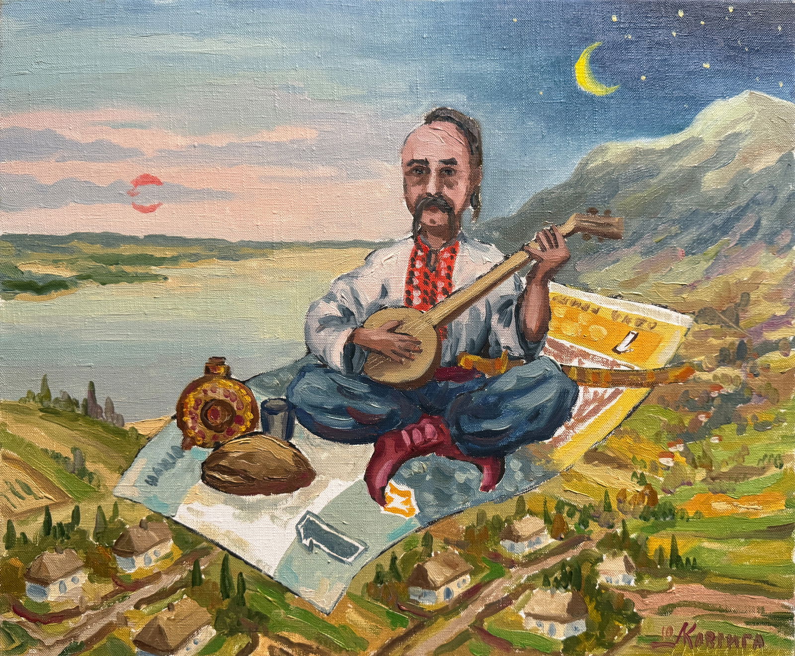 Oil painting with frame Cossack Mamai K. Leonid: Title: Oil painting with frame Cossack Mamai K. Leonid Description: 973KK Painter: K. Leonid Size: 50x60 cm/ 19.68x23.62 inches Components: oil, canvas Original painting CONDITION: exellent