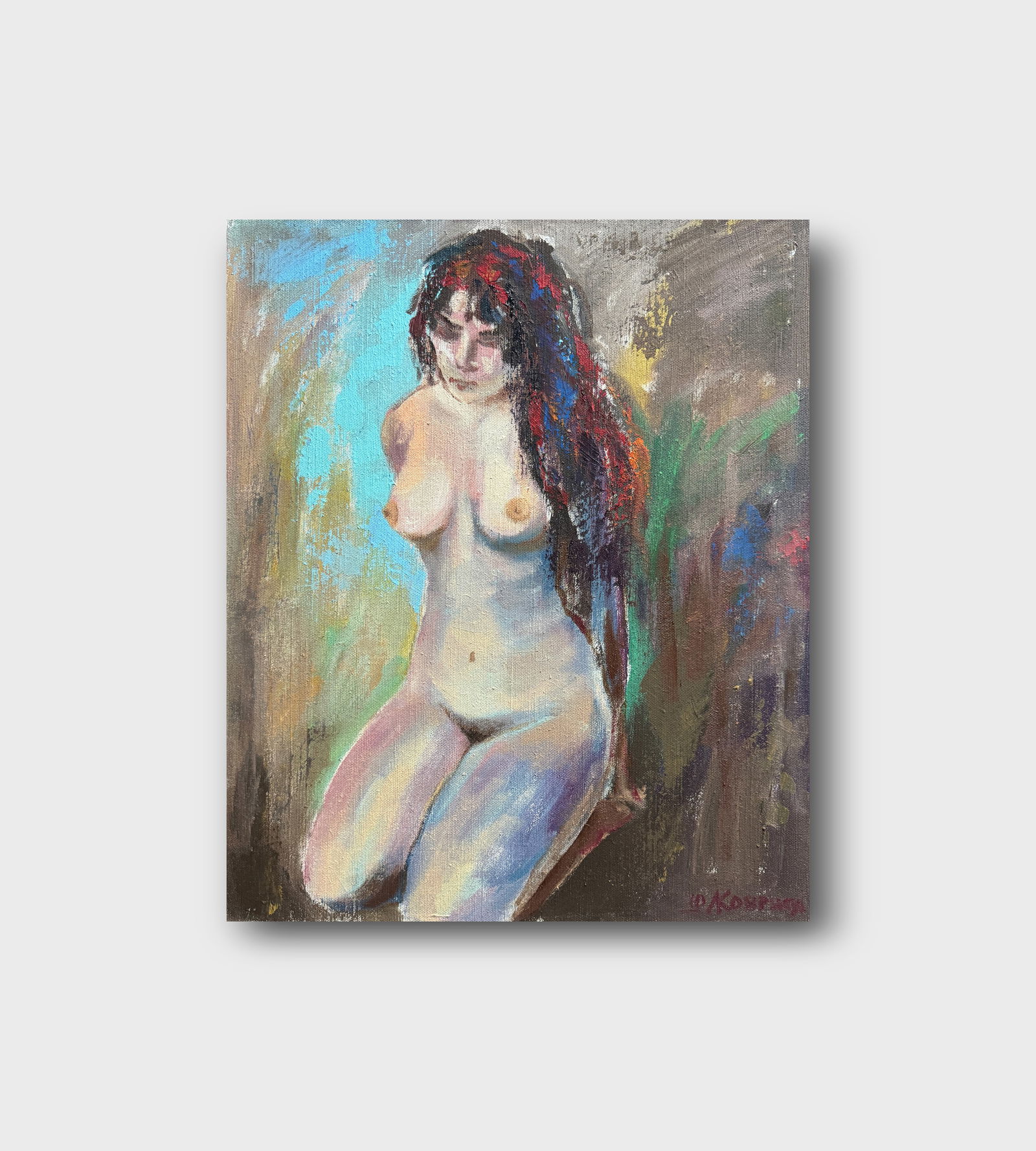 Abstract Oil painting with frame lady Figures K. Leonid - 11