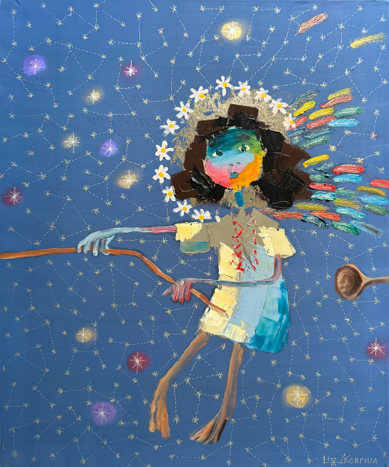 Oil painting with frame the third angel is colored K. Leonid: Title: Oil painting with frame the third angel is colored K. Leonid Description: 1002KK Painter: K. Leonid Size: 60x50 cm/ 23.62x19.68 inches Components: oil, canvas Original painting CONDITION: exell