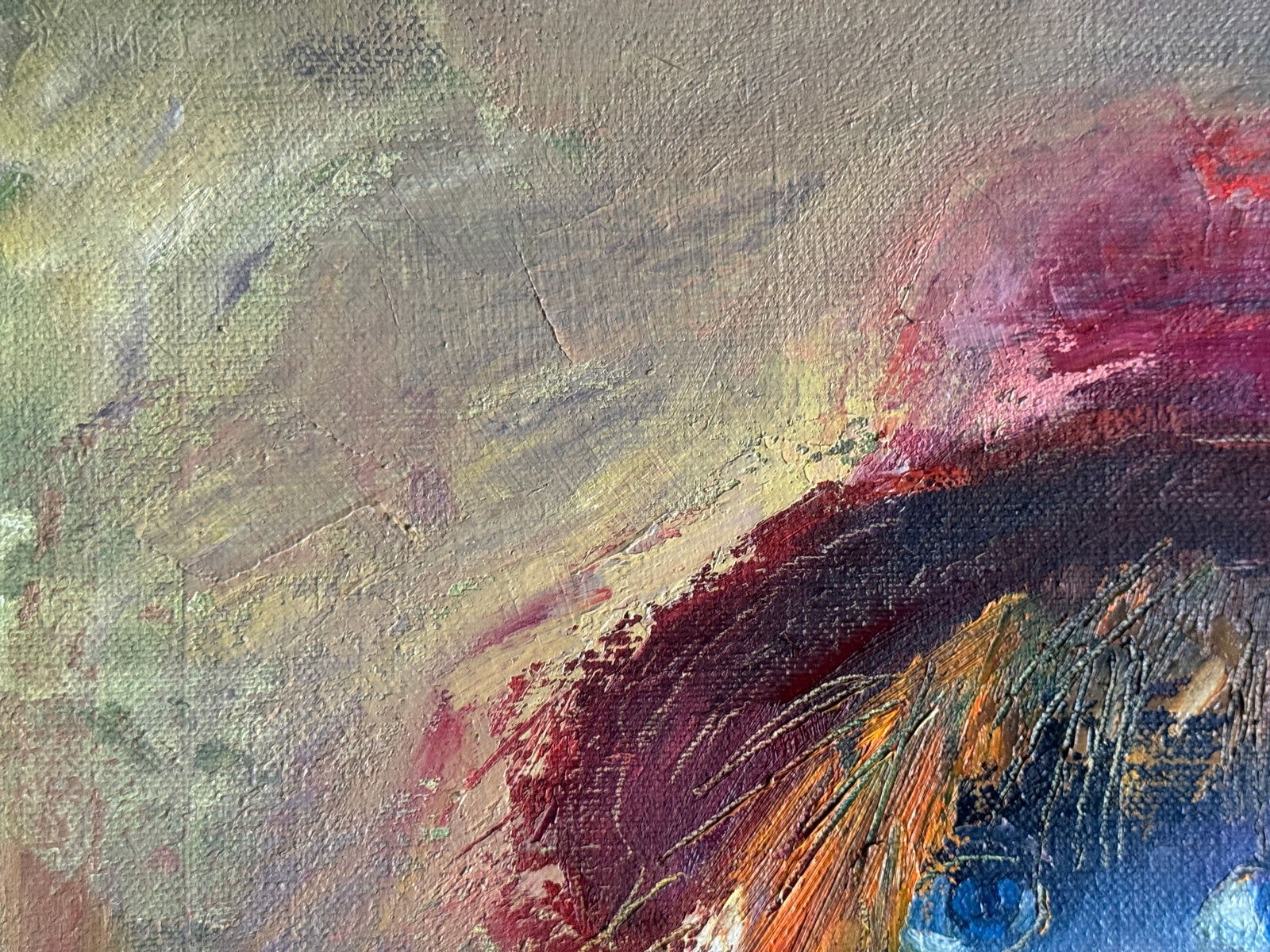 Abstract Oil painting with frame red hat K. Leonid - 2