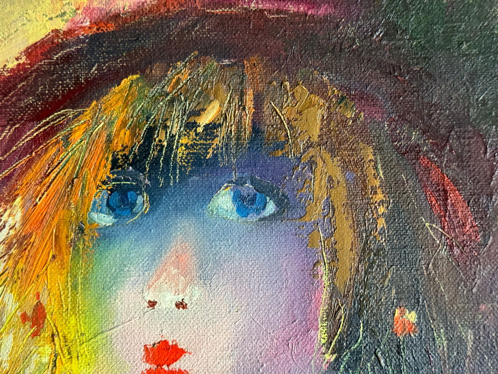 Abstract Oil painting with frame red hat K. Leonid - 8