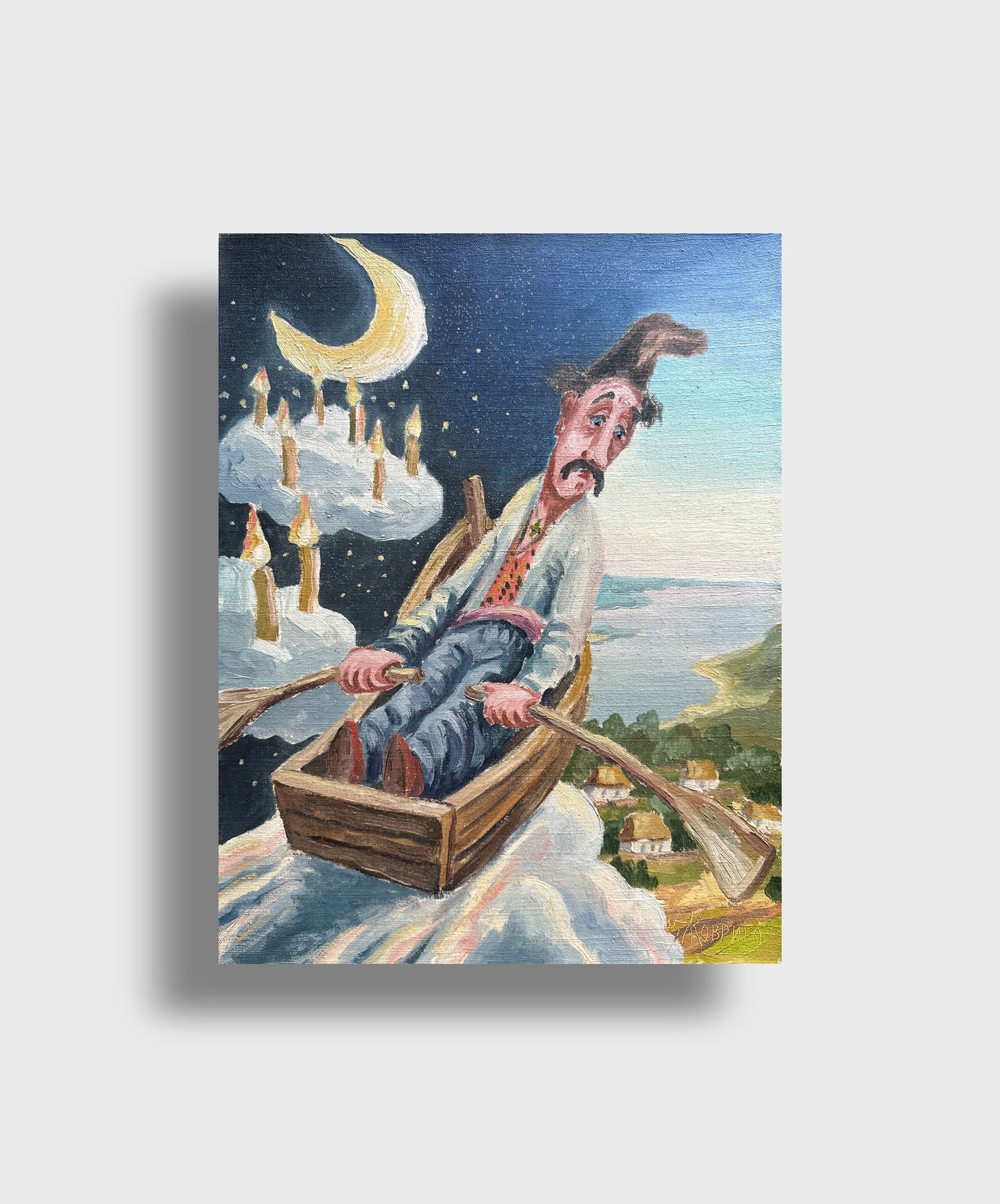 Oil painting with frame Flying ship K. Leonid - 11