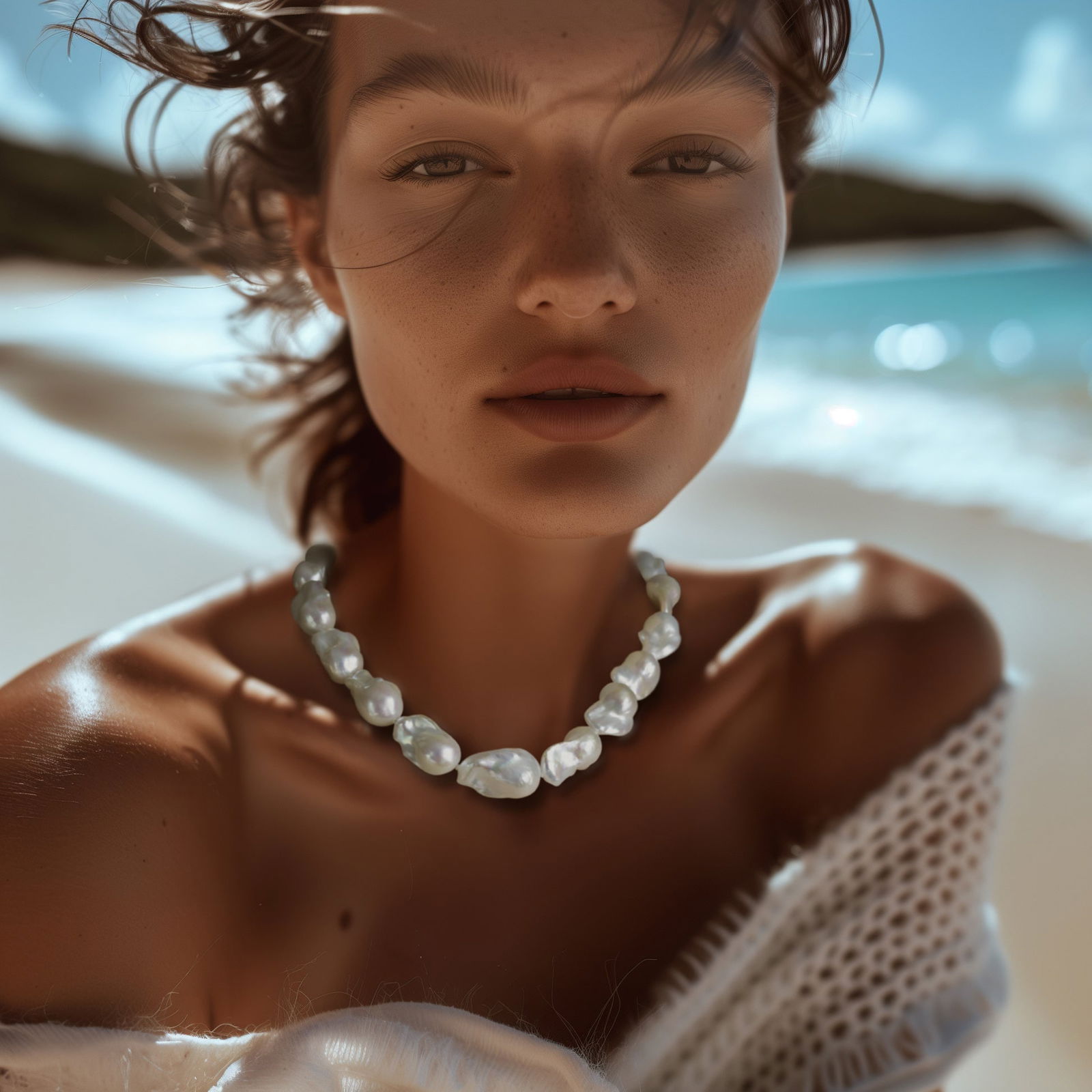 Extra Large White Baroque Pearl & 18k Gold Necklace II - 2