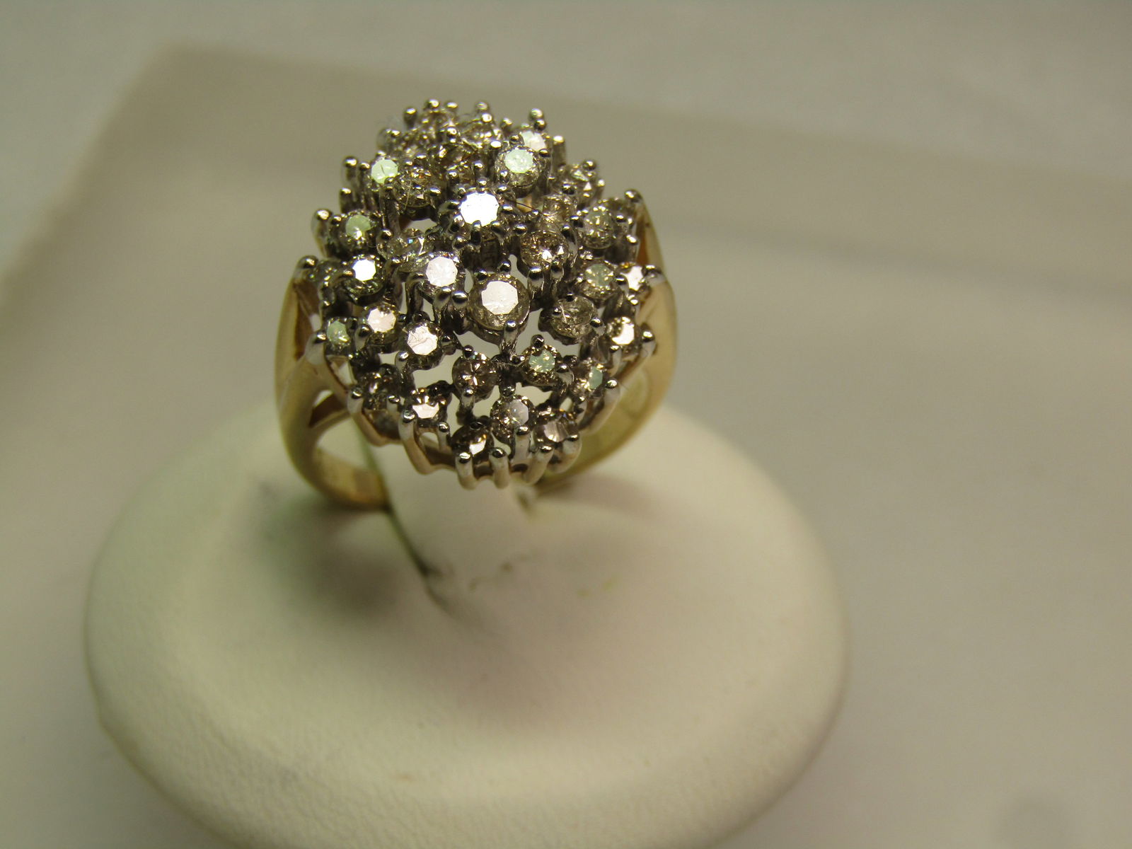 Vintage 10kt Diamond Cluster Ring, Ladies, 1.5 ctw, Sz. 7.5, Signed Wegor, 1980's: Title:Vintage 10kt Diamond Cluster Ring, Ladies, 1.5 ctw, Sz. 7.5, Signed Wegor, 1980'sDescription:Vintage 10kt Diamond Cluster Ring, Ladies, 1.5 ctw, Sz. 7.5, Signed Wegor, 1980's. 10kt yellow and