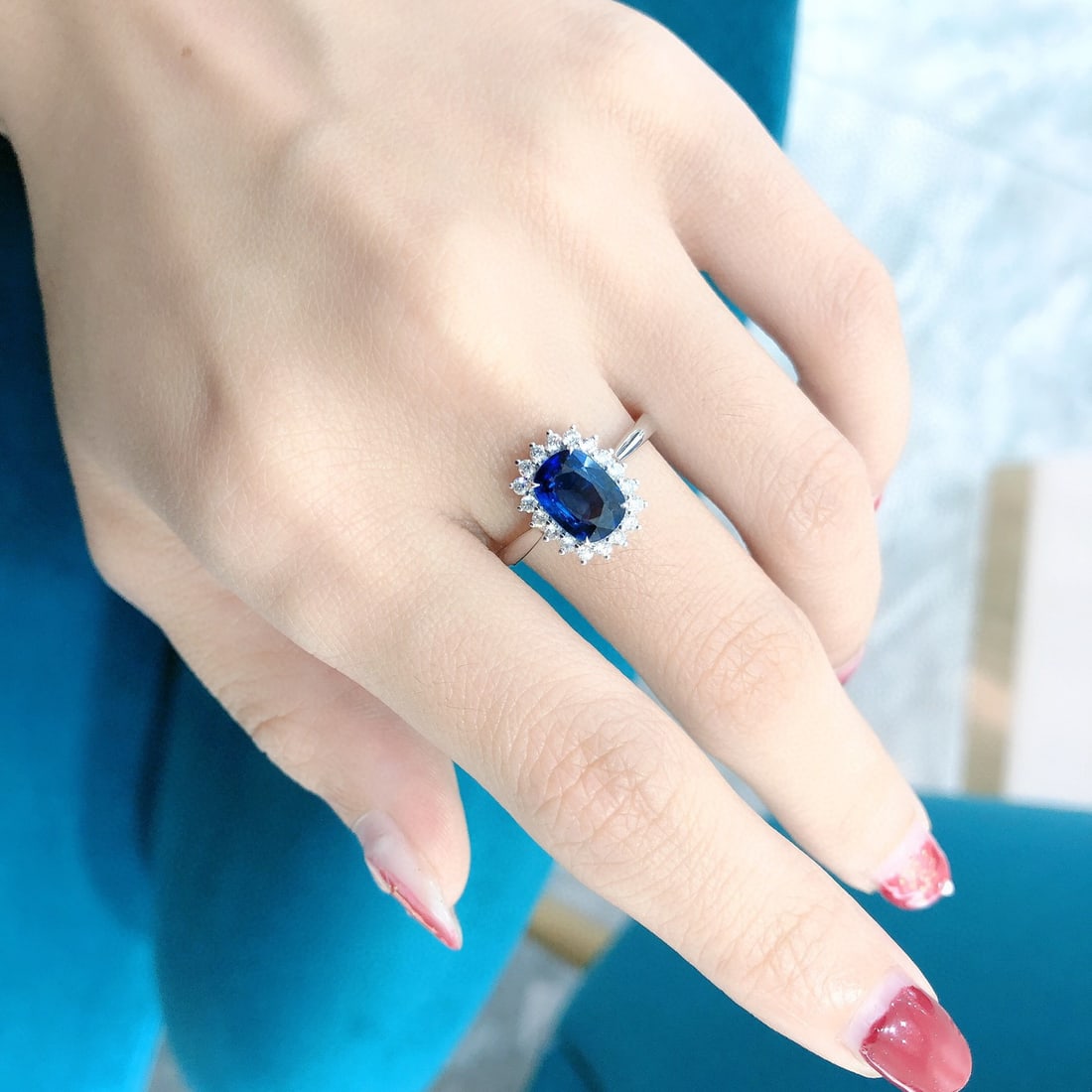 14K GOLD 1.36 CT NATURAL SAPPHIRE & DIAMOND RING - 5