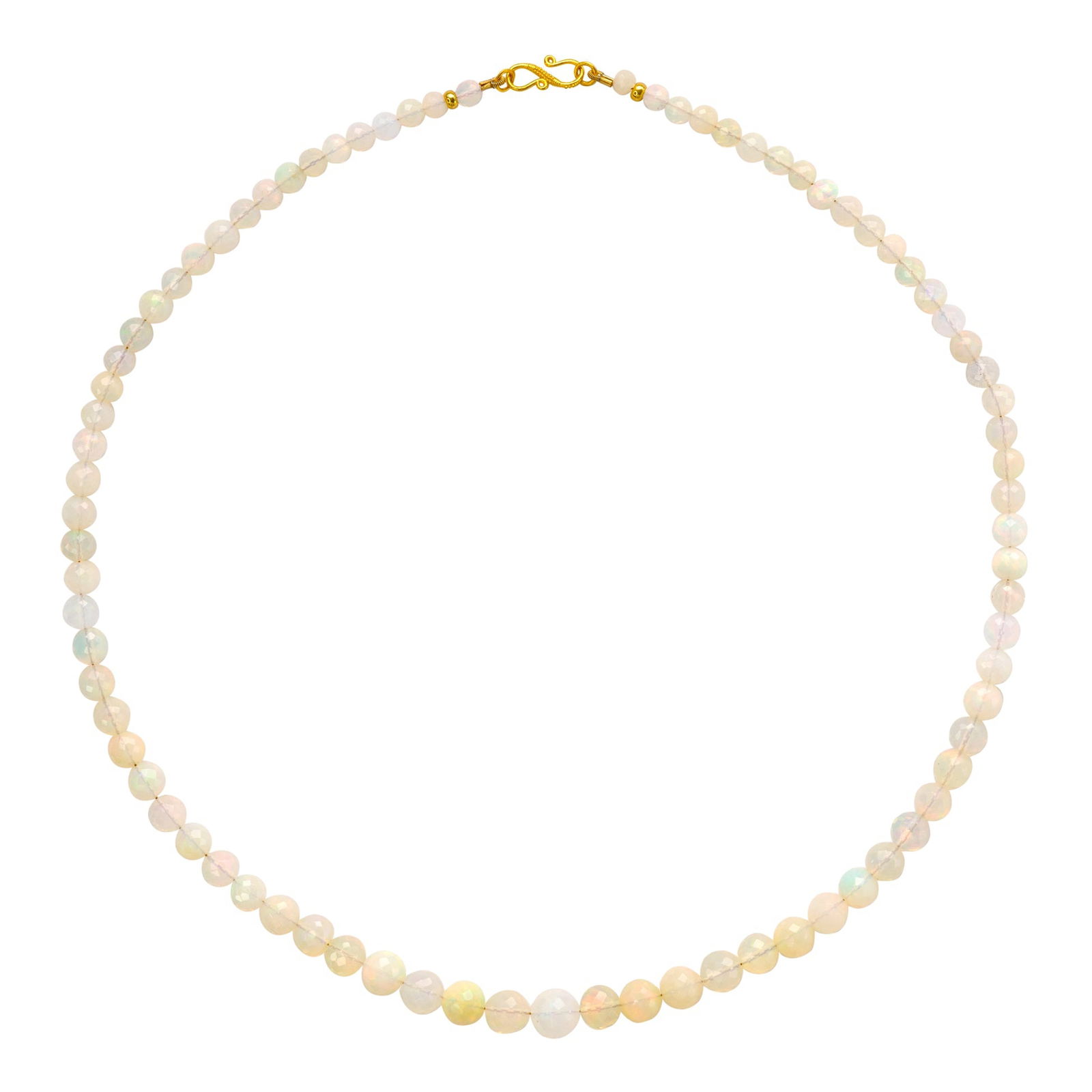 Ethiopian Opal Necklace 18K Gold: Title:Ethiopian Opal Necklace 18K GoldDescription:Wearing this Ethiopian Opal necklace is like carrying a piece of dawn's first light around your neck, each opal sphere capturing the tender warmth of