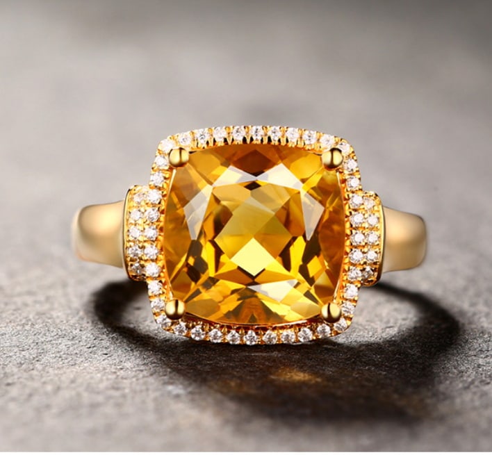 14K GOLD 3.96 CTW NATURAL CITRINE & DIAMOND RING - 2