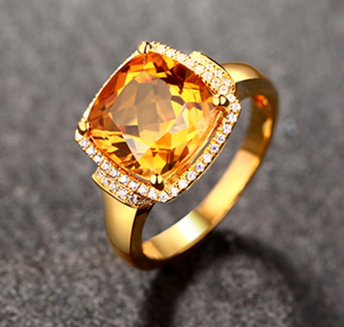 14K GOLD 3.96 CTW NATURAL CITRINE & DIAMOND RING - 3