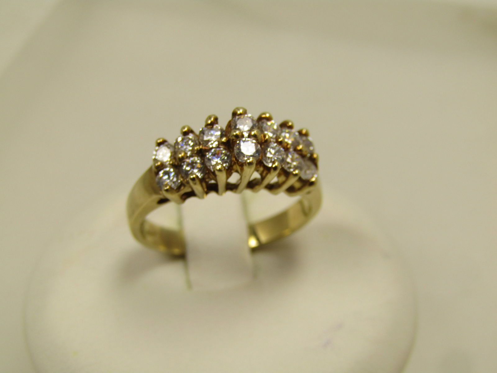 Vintage 10kt CZ Two Row Ring, Sz. 5, 1980's, Signed - 2