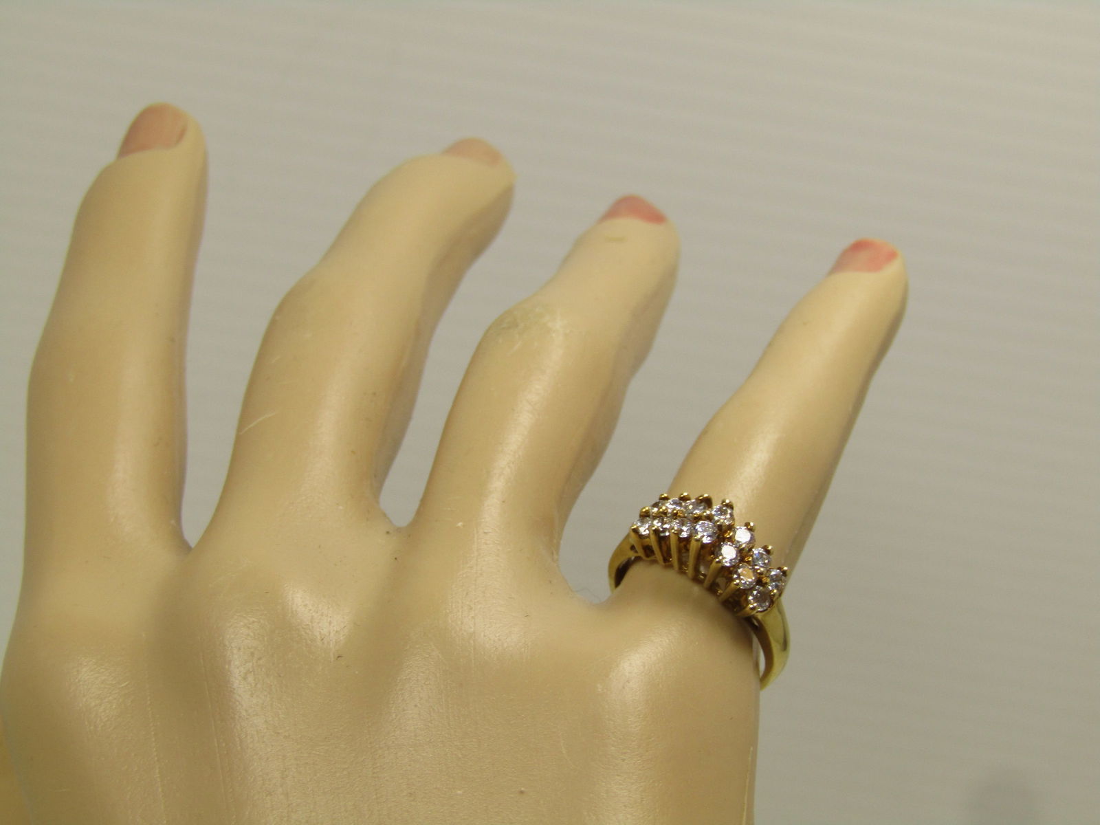 Vintage 10kt CZ Two Row Ring, Sz. 5, 1980's, Signed - 8