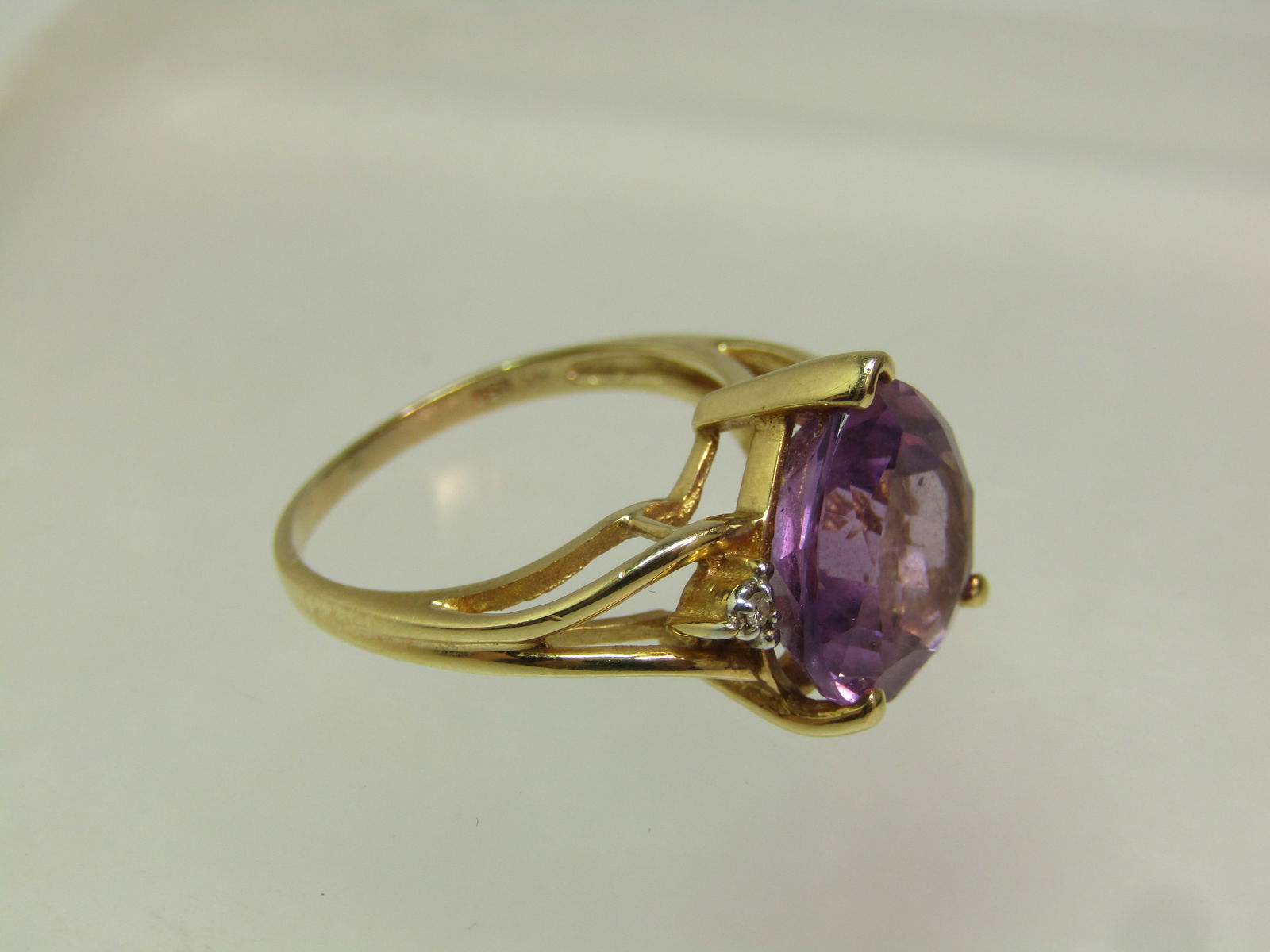 Vintage 14kt Amethyst Heart Ring, with Diamonds, Sz. 8, 1980's-1990's, Signed - 5