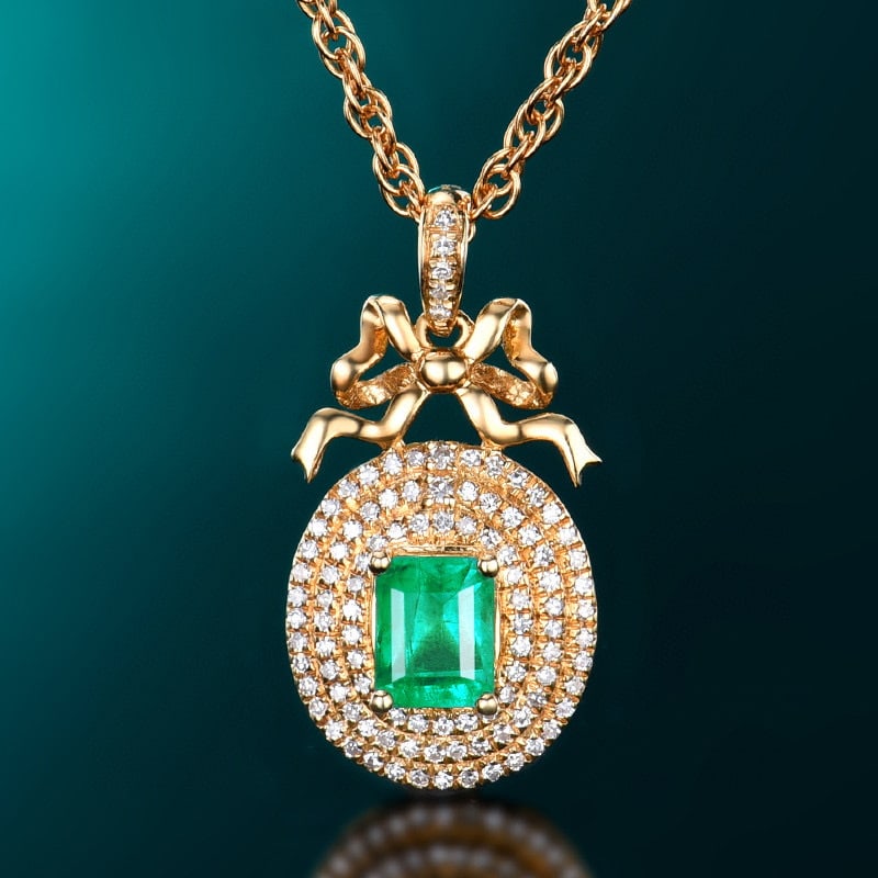 14K GOLD 0.77 CTW NATURAL EMERALD & DIAMOND PENDANT (1 of 4)