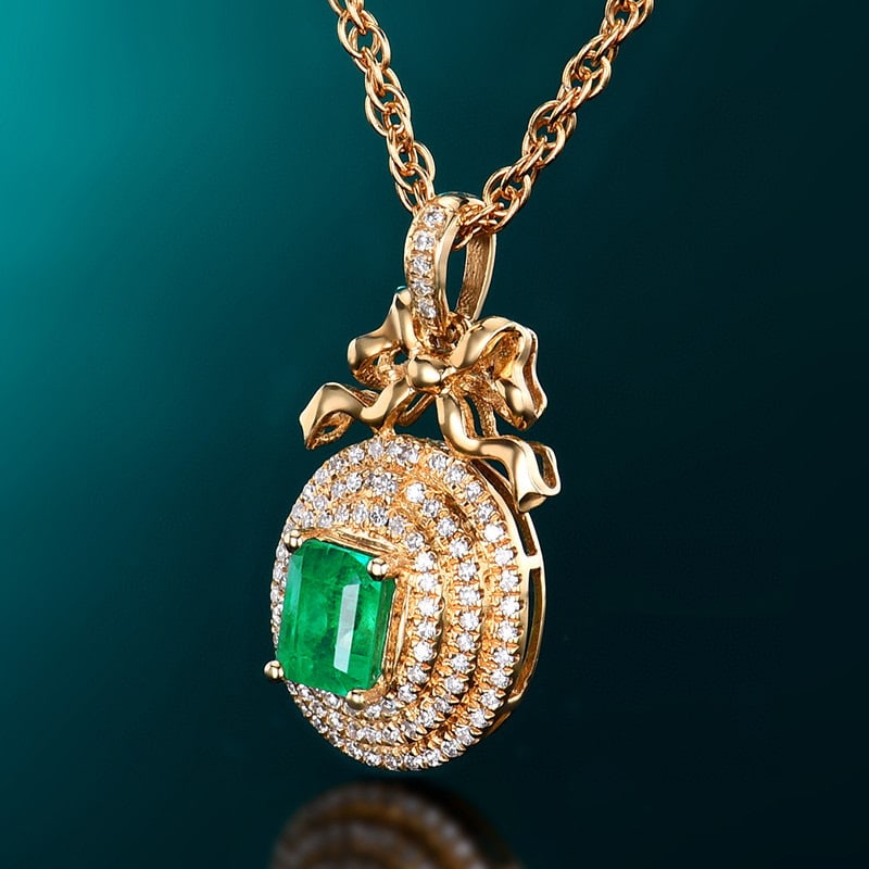 14K GOLD 0.77 CTW NATURAL EMERALD & DIAMOND PENDANT - 3