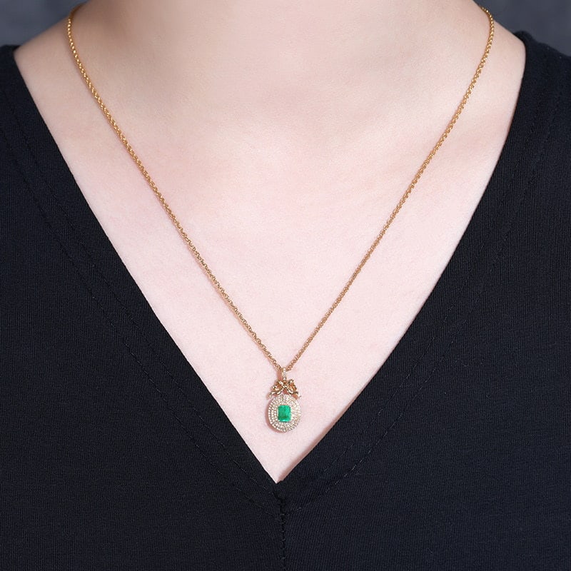 14K GOLD 0.77 CTW NATURAL EMERALD & DIAMOND PENDANT - 4