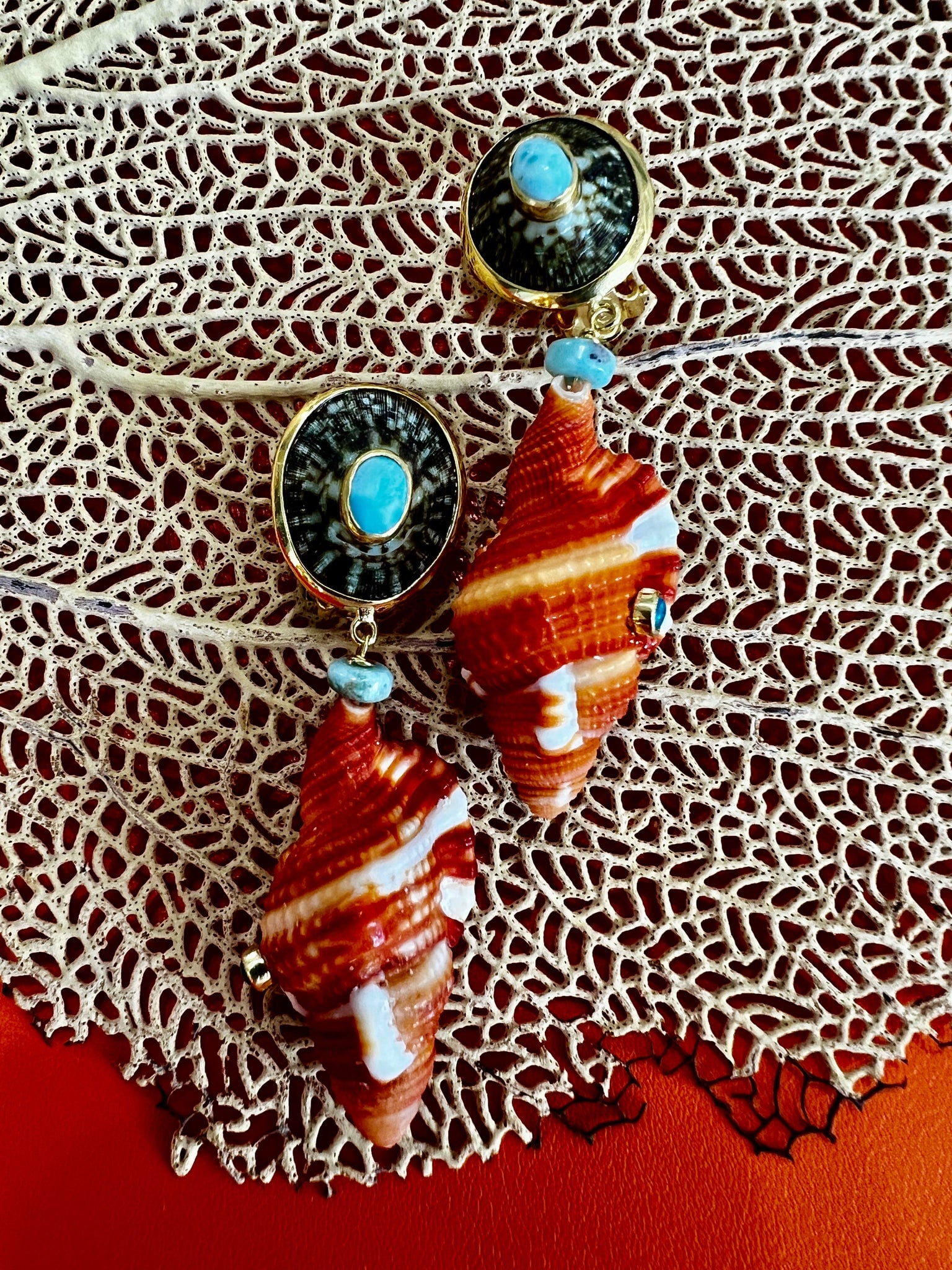 Cymbatium Drop Shell Earrings with Amazonite & Sapphire (1 of 3)