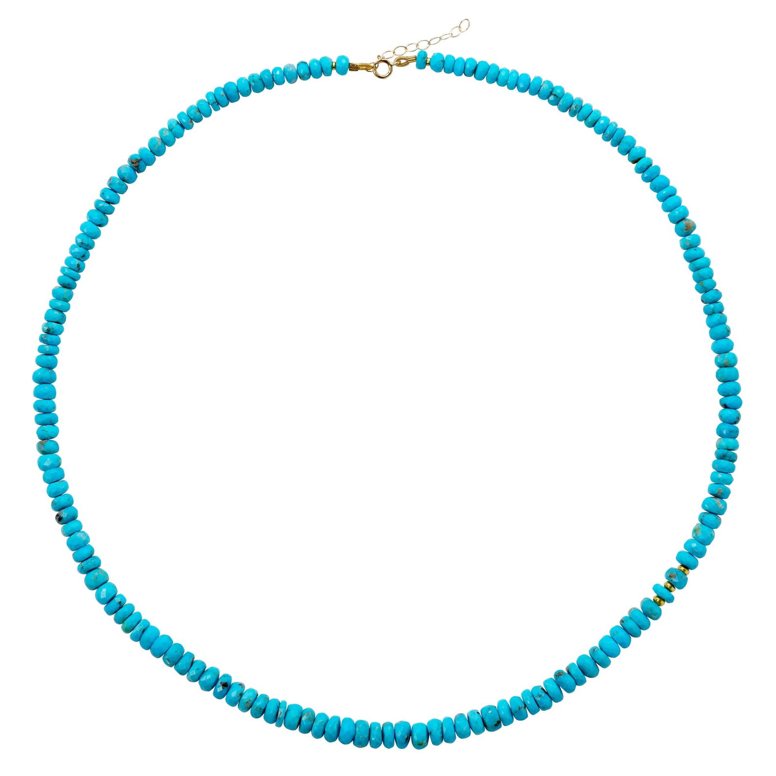 December Birthstone Turquoise 18k Gold Necklace: Title:December Birthstone Turquoise 18k Gold Necklace Description:A strand of pure sky — this turquoise necklace captures the luminous calm of a cloudless winter morning. Each stone glows with D