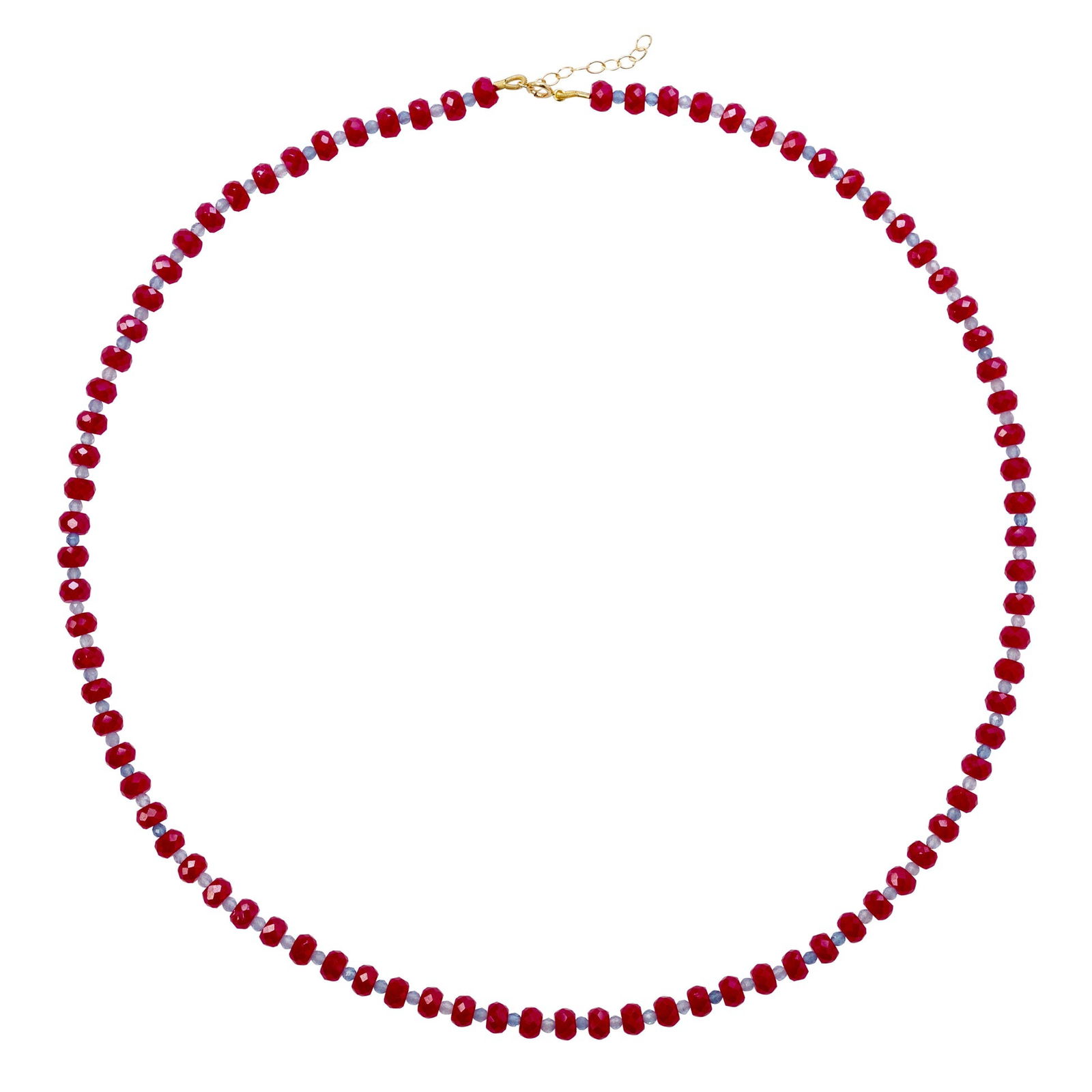 Jumbo Ruby Aquamarine Necklace 18K Gold: Title:Jumbo Ruby Aquamarine Necklace 18K Gold Description:A study in contrast — the Ruby Aquamarine Necklace unites fire and water in a single strand. Deep crimson rubies, rich with intensity, a