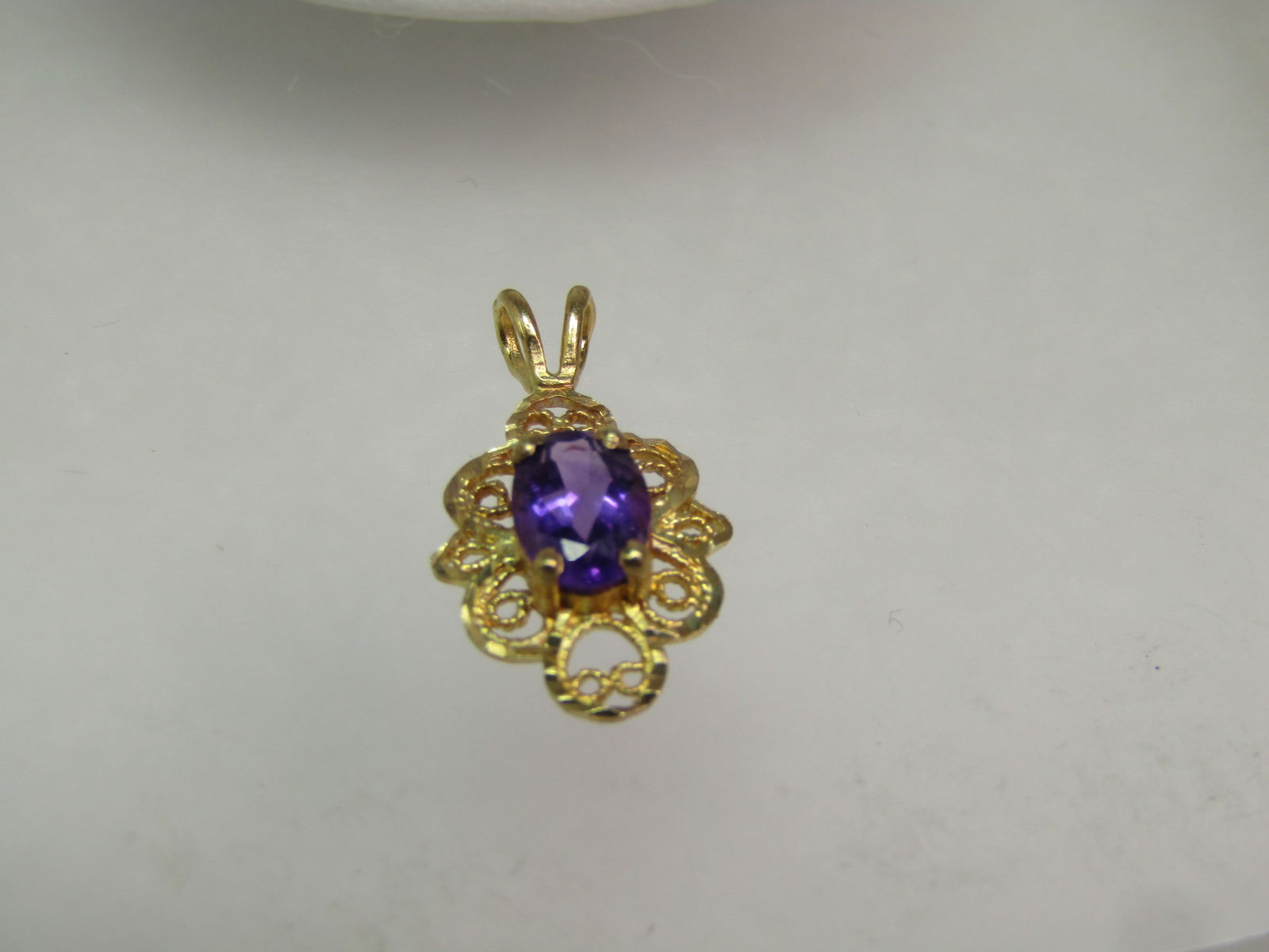 Vintage 14kt Amethyst Filigree Pendant. Signed OR, 1960's-1970's - 3