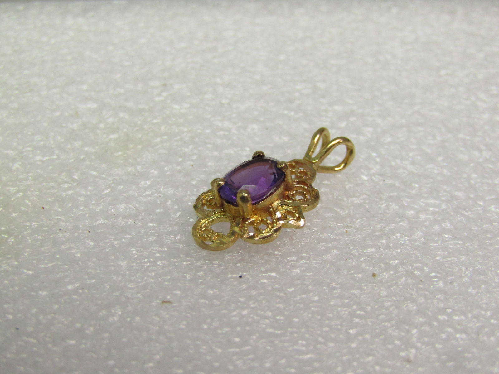 Vintage 14kt Amethyst Filigree Pendant. Signed OR, 1960's-1970's - 4