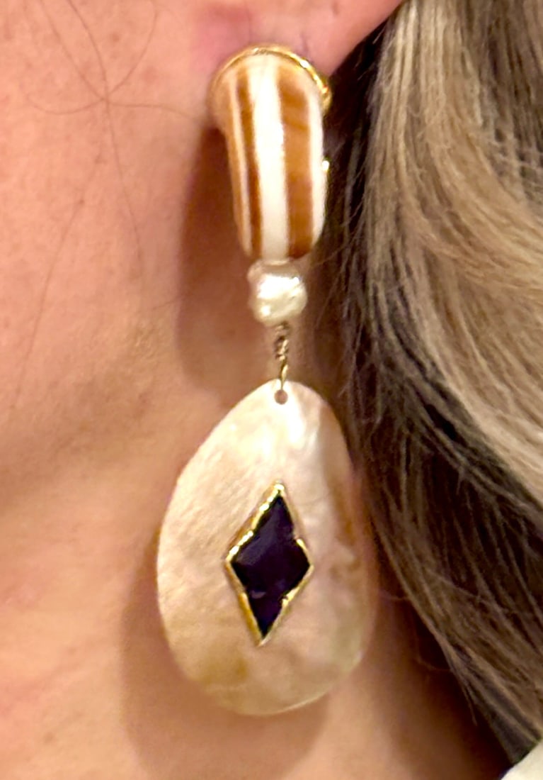 Pink Nacre, Pearl, Fluorite Vermeil Earrings - 6