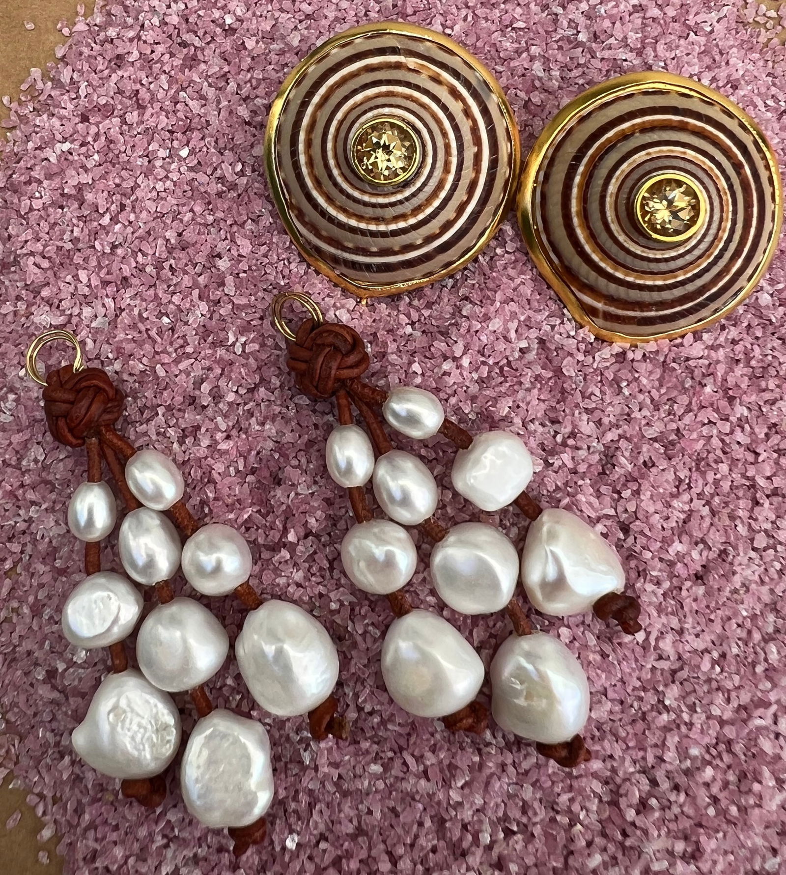 Sundial Shell & Pearl Drop Earrings - 2