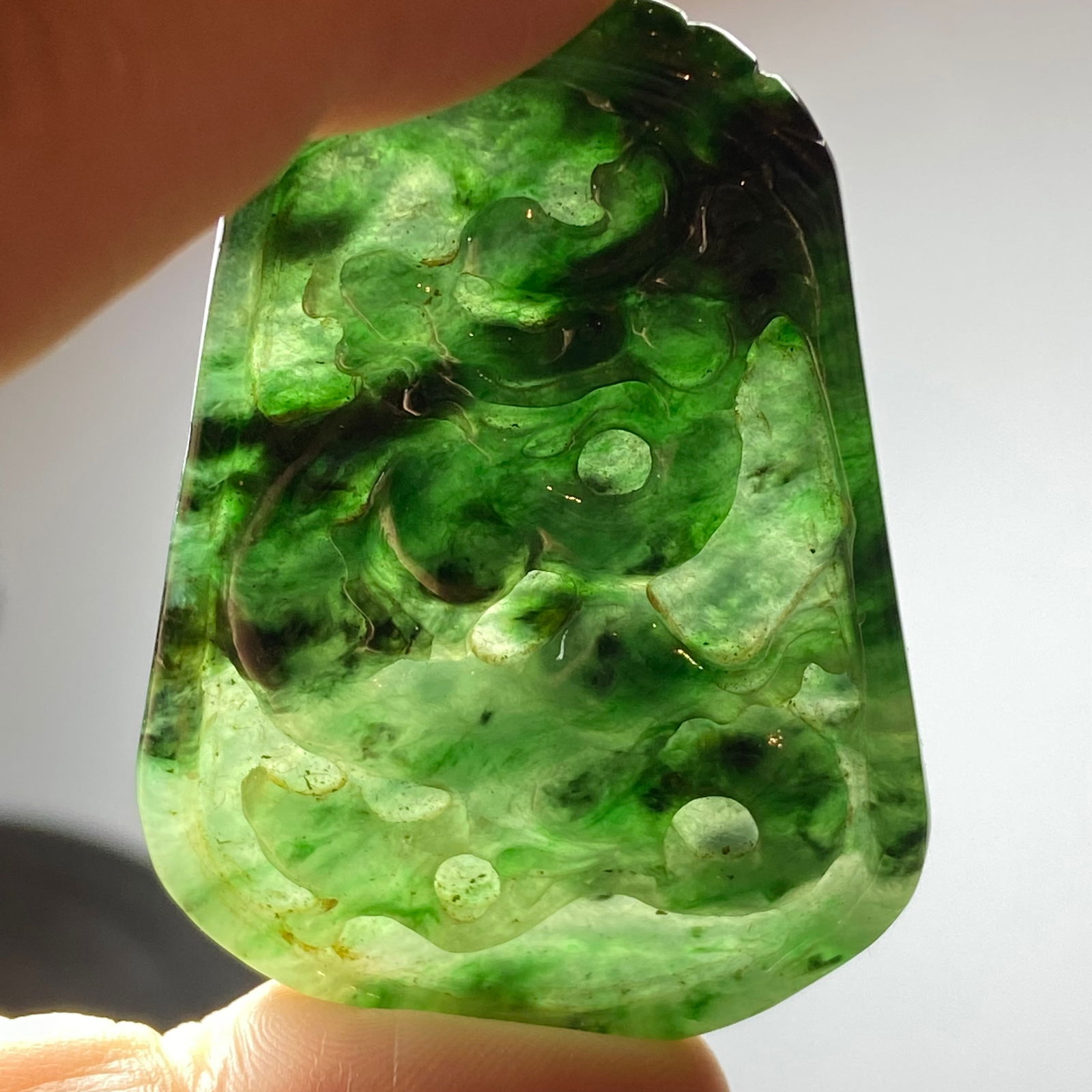 Antique Chinese Natural Dark Green Jadeite Jade Pendant carved ancient dragon - 11