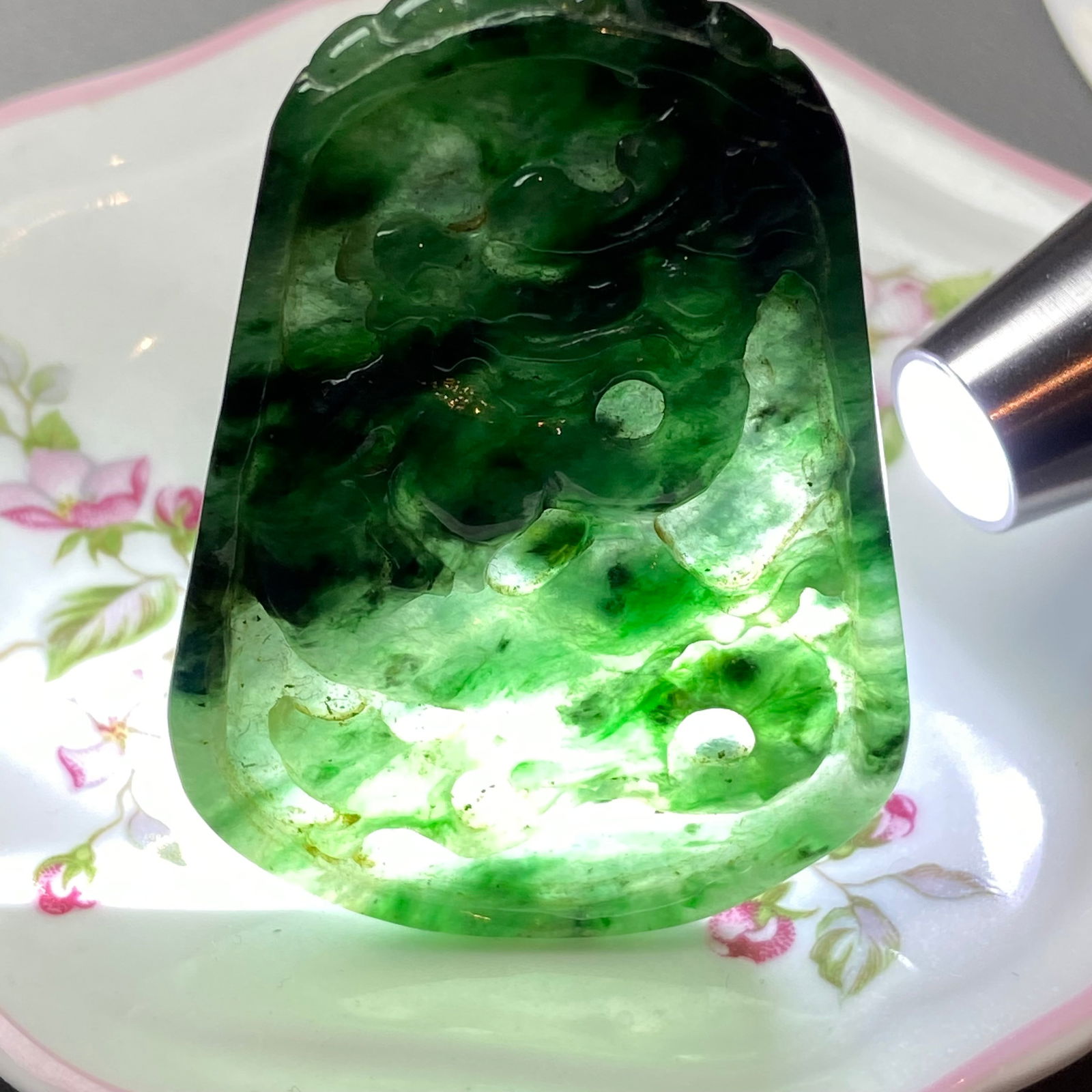 Antique Chinese Natural Dark Green Jadeite Jade Pendant carved ancient dragon - 15