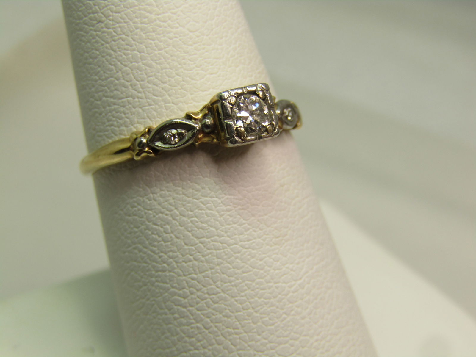 Vintage 14kt Diamond Engagement Ring, 1930's, Two Tone, Sz. 7.75Signed - 2
