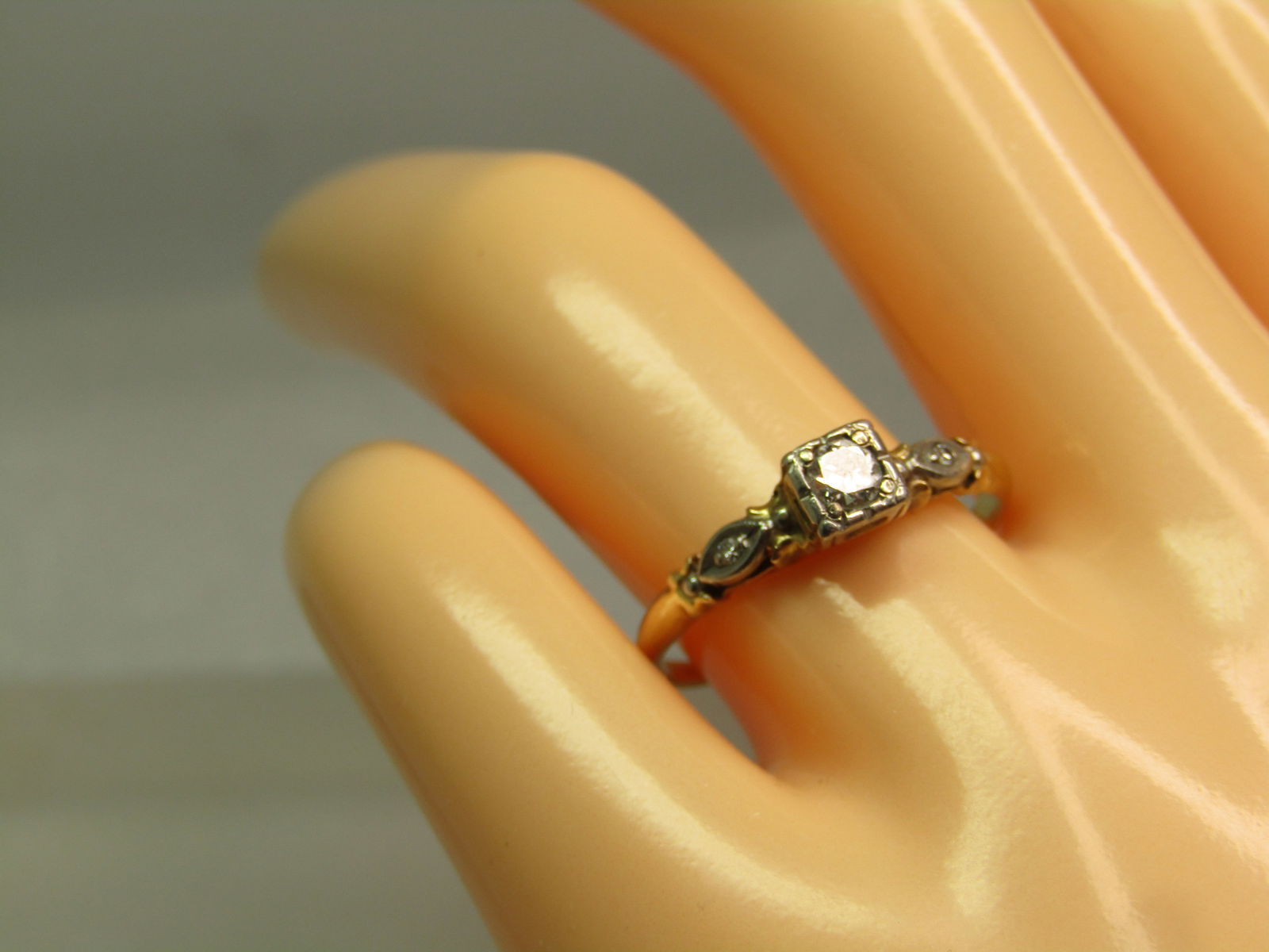 Vintage 14kt Diamond Engagement Ring, 1930's, Two Tone, Sz. 7.75Signed - 9