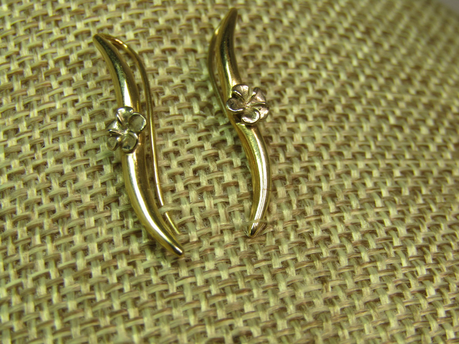 14kt Floral Earrings, Long Post, Drop, 1990's, Signed - 2