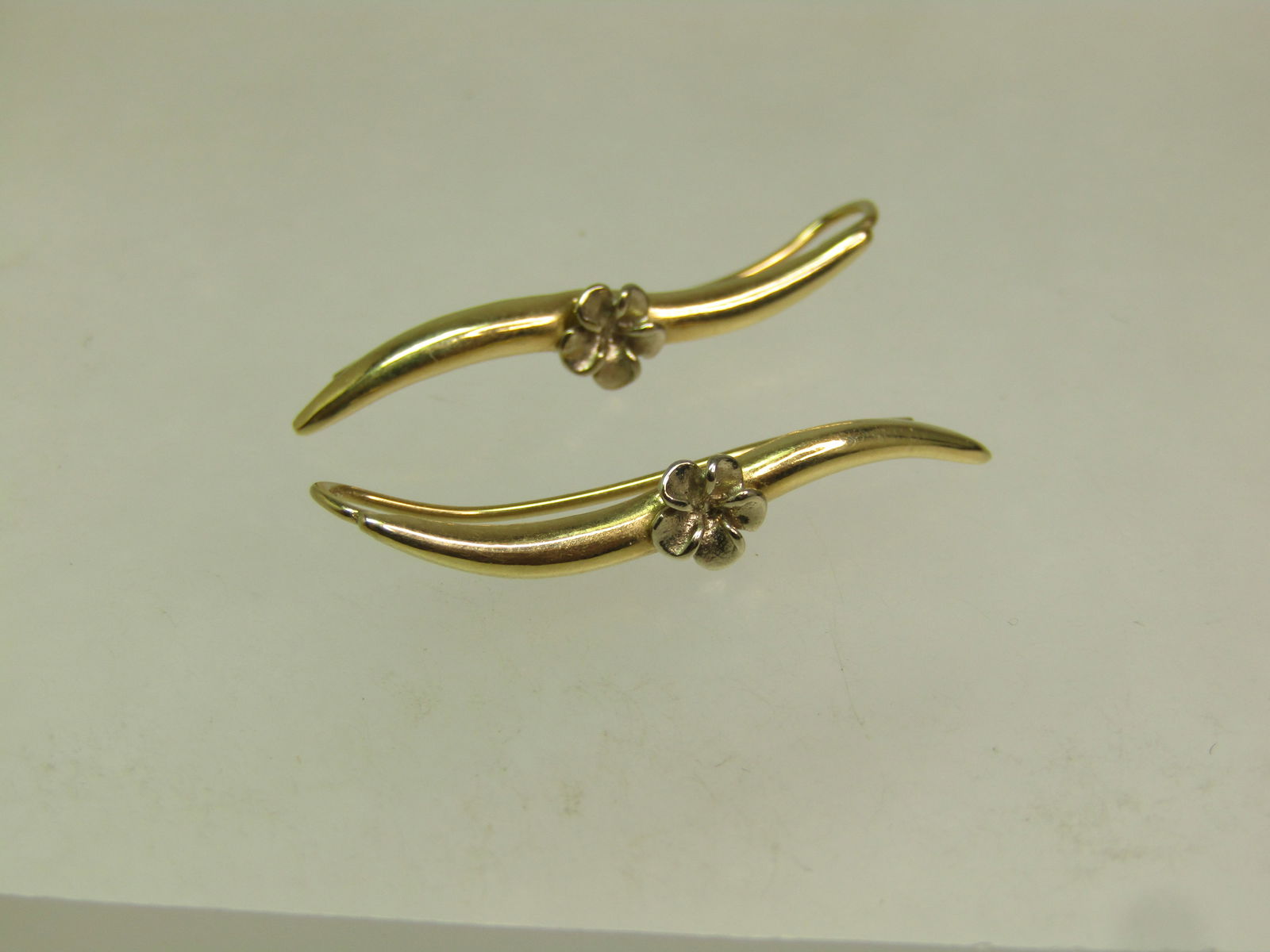 14kt Floral Earrings, Long Post, Drop, 1990's, Signed - 5