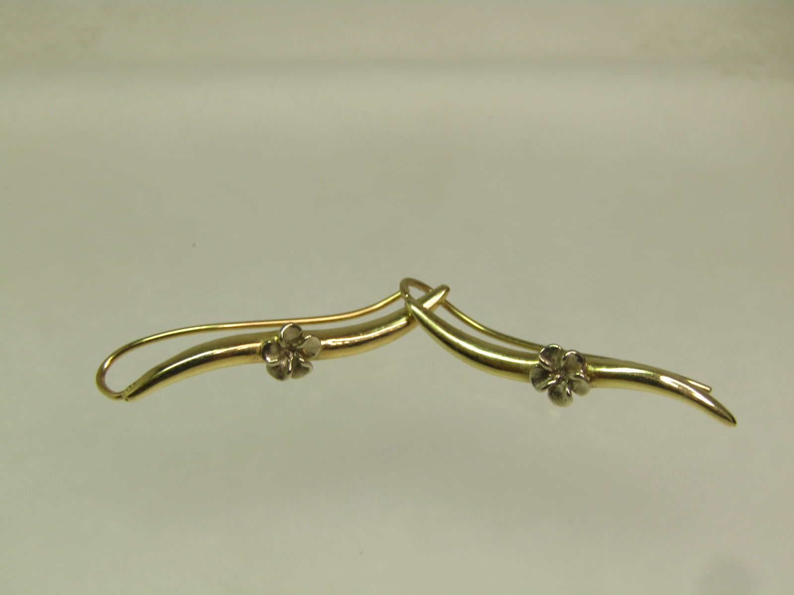 14kt Floral Earrings, Long Post, Drop, 1990's, Signed - 6