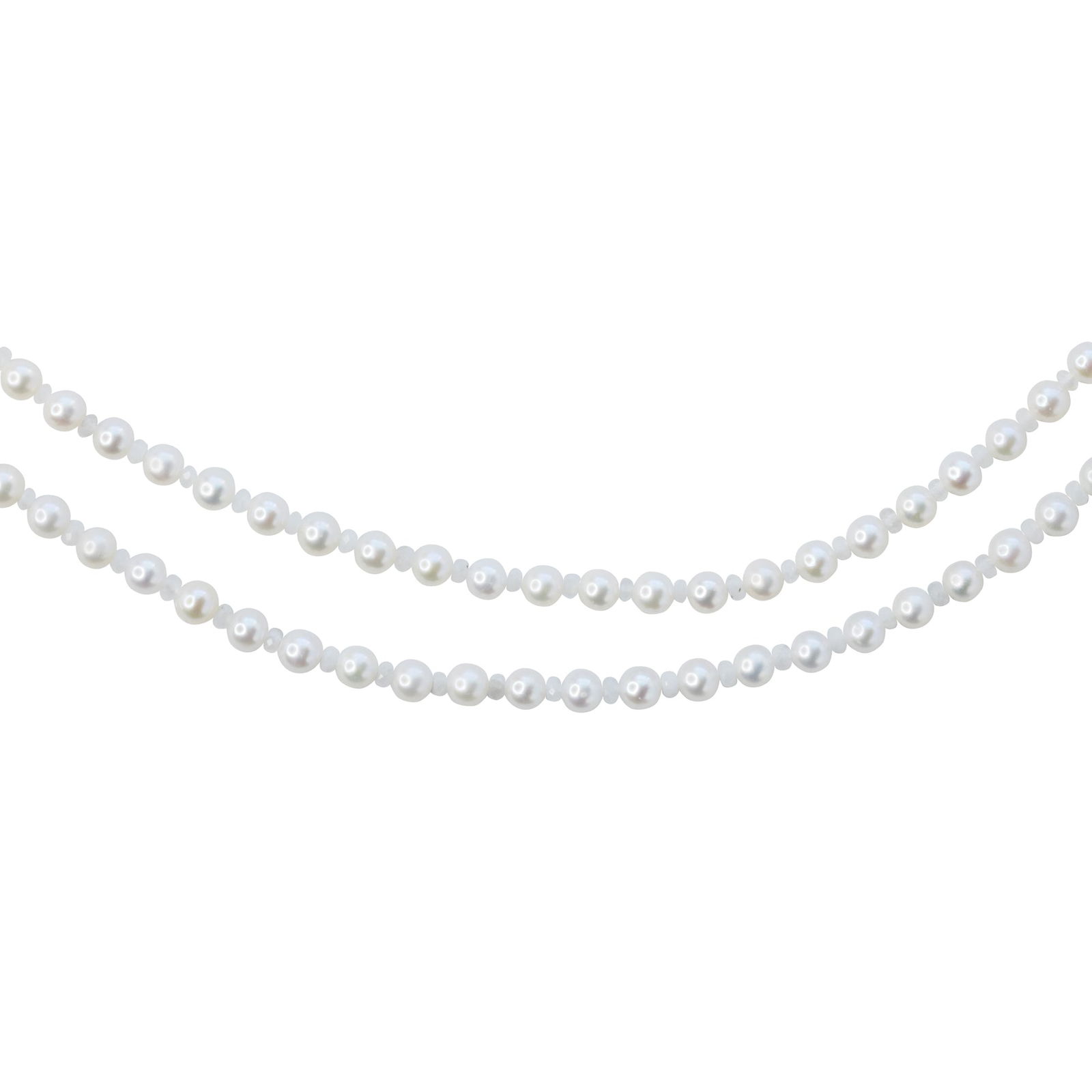 Tiny Pearl & White Moonstone Double Long Necklace 14K Gold - 4