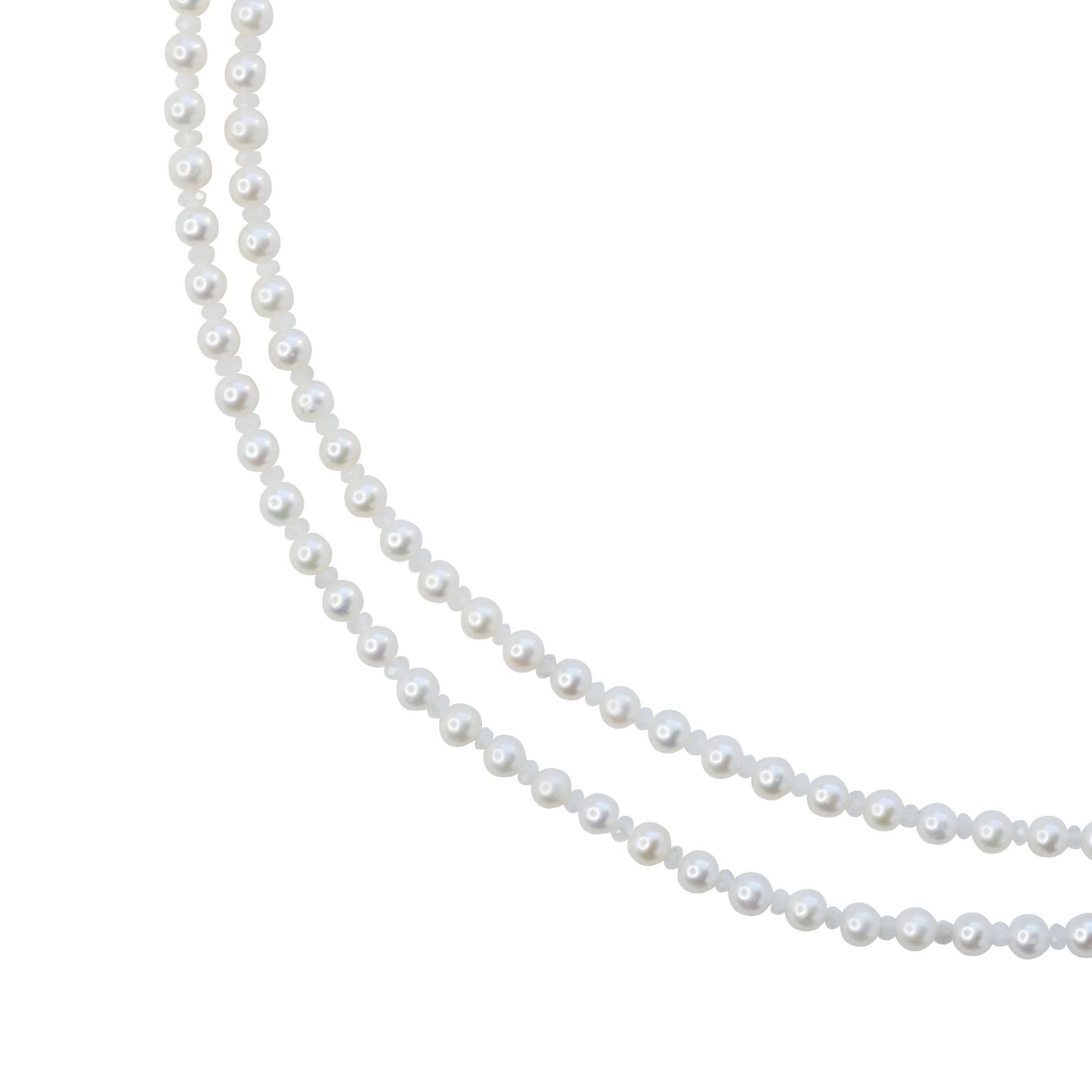 Tiny Pearl & White Moonstone Double Long Necklace 14K Gold - 5