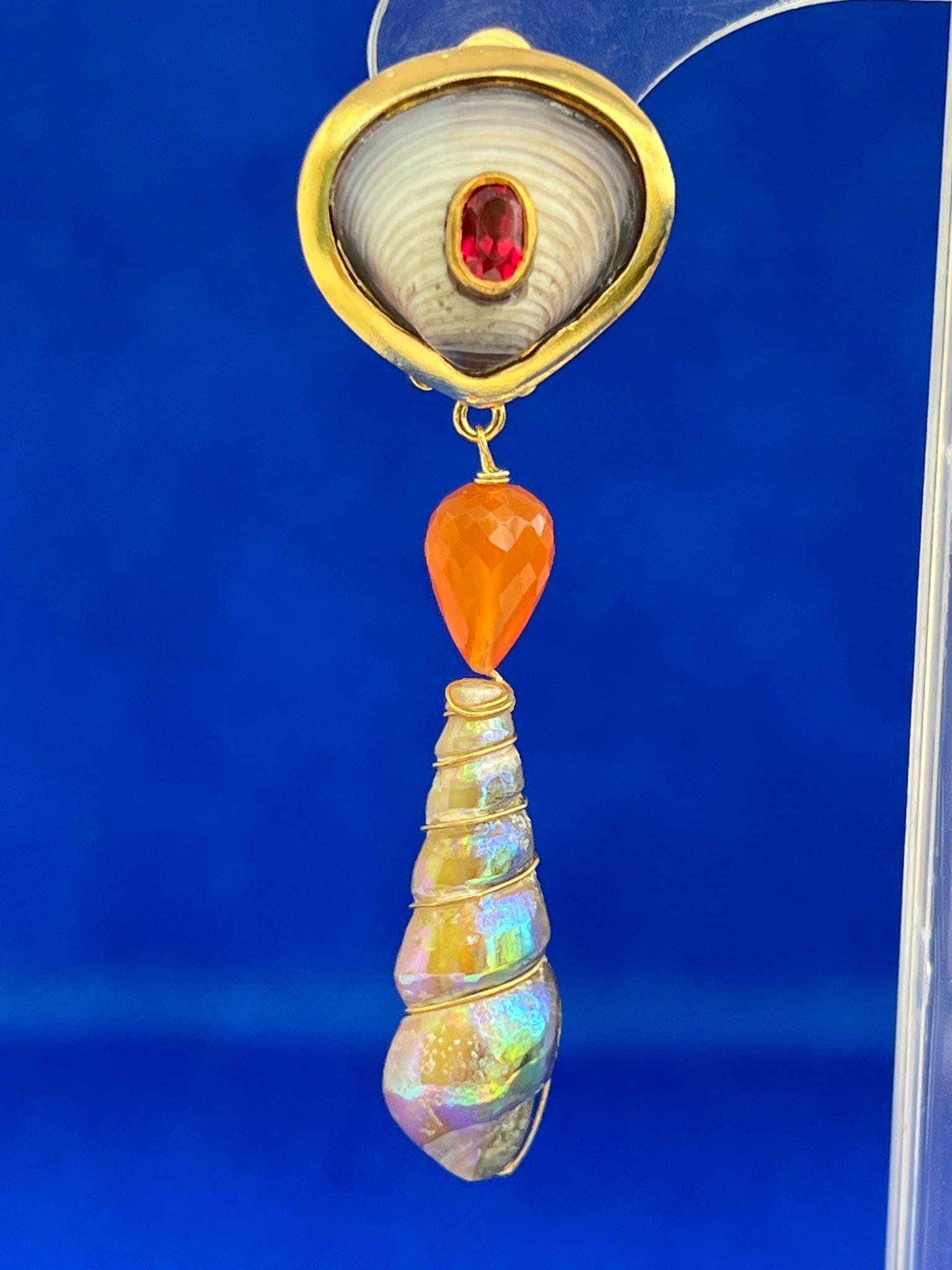 Carnelian, Sapphire and Fossil Shell Earrings - 3