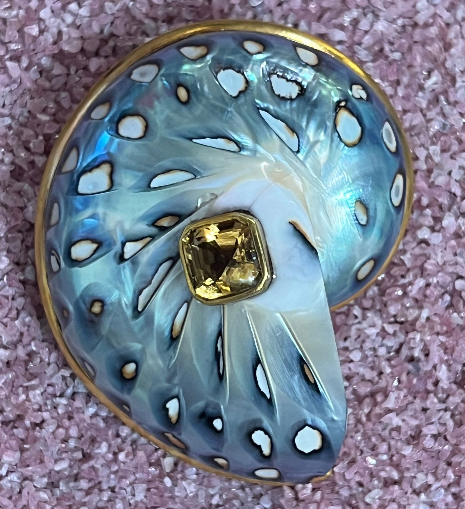 Leopard-spotted Nautilus Earrings with Citrines - 2