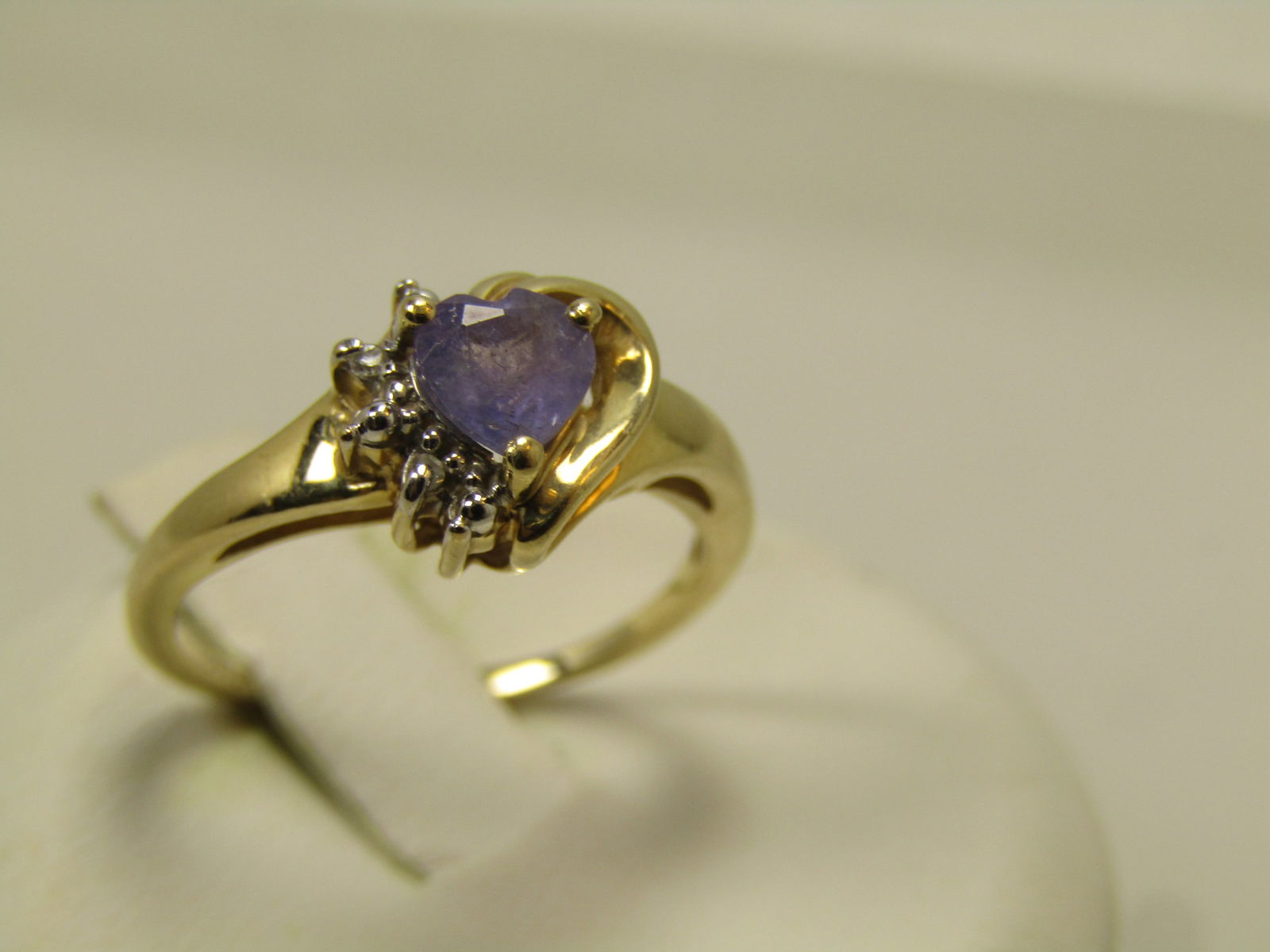 Vintage 10kt Tanzanite Heart & Diamond Ring, Sz. 6, 1980's, Signed - 2