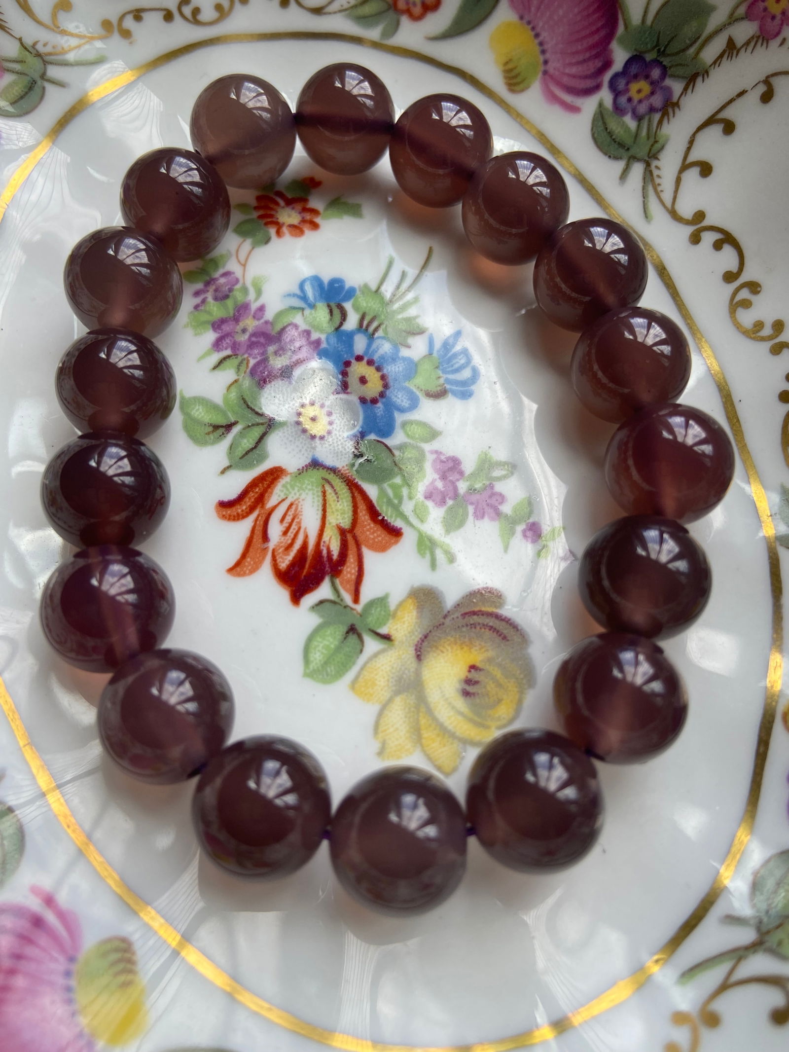 10mm Natural Smoke Purple Chalcedony Jade Beaded Bracelet - 2